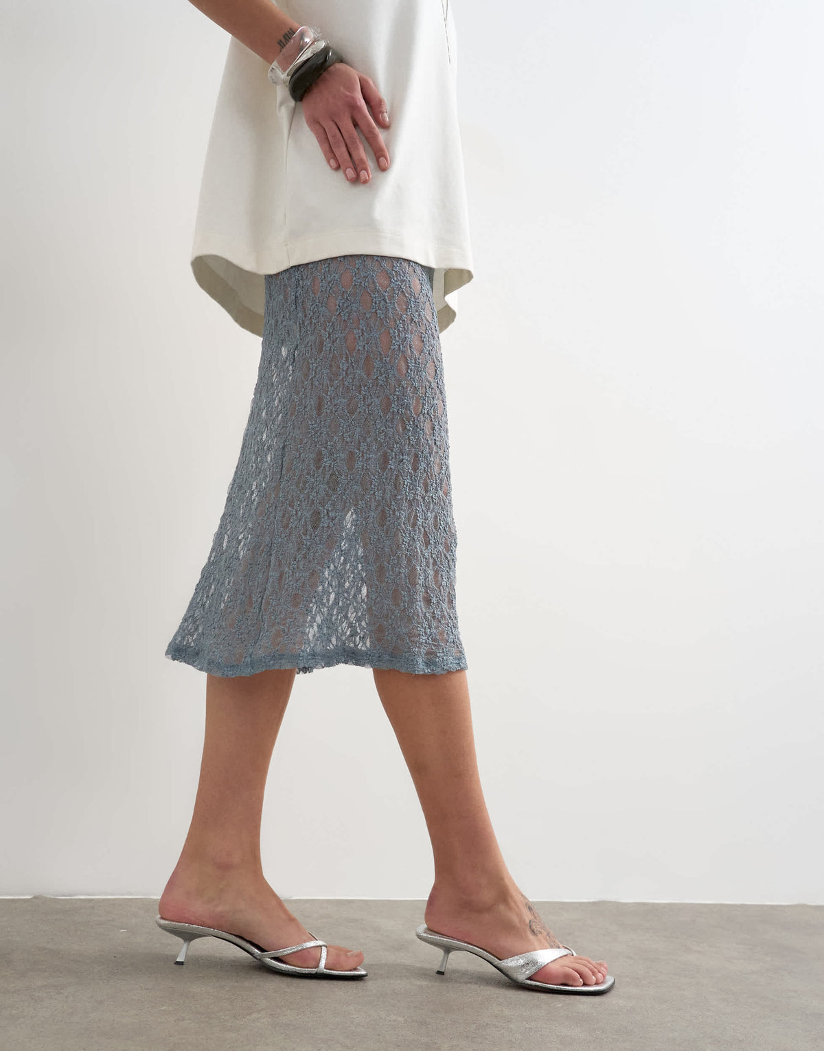 Topshop lace midi skirt in blue