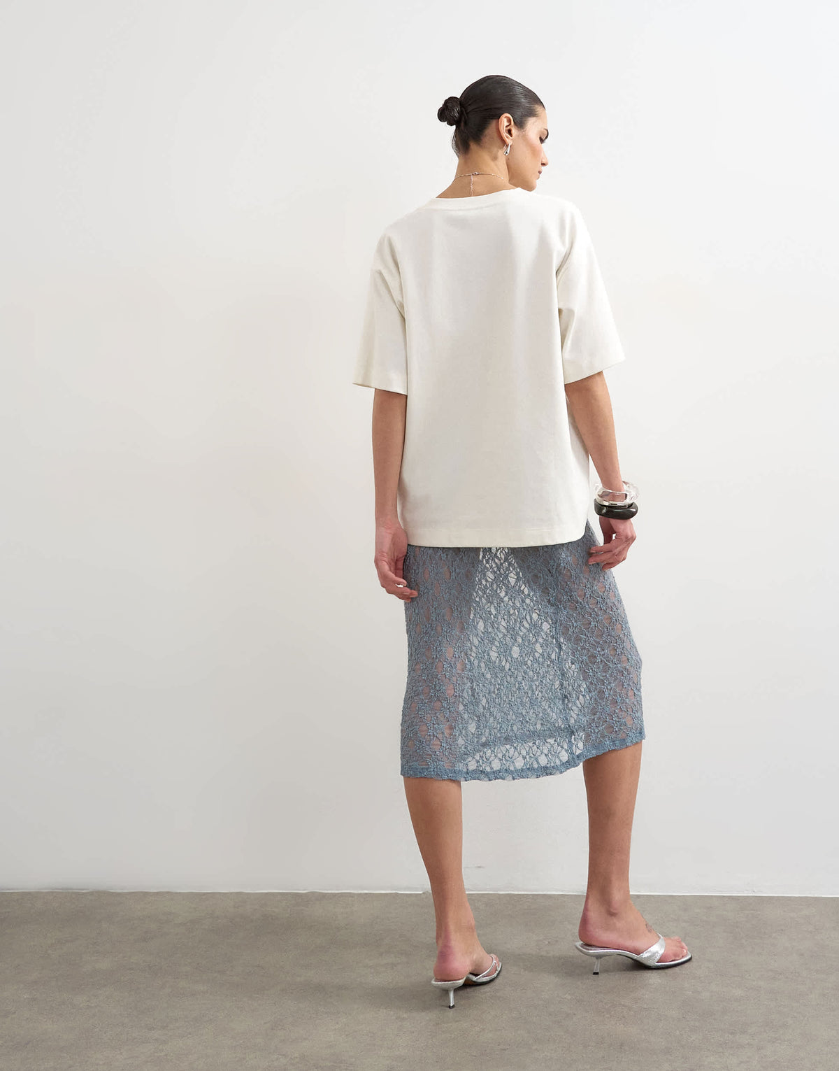 Topshop lace midi skirt in blue