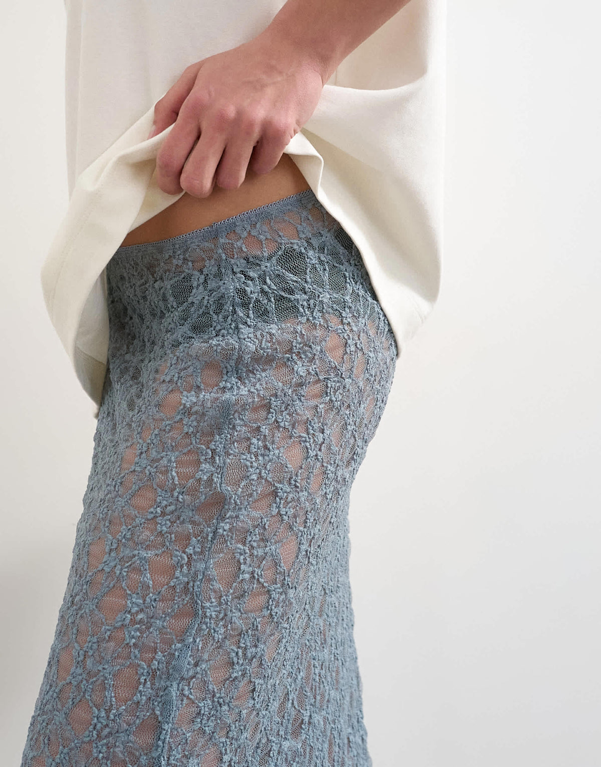 Topshop lace midi skirt in blue