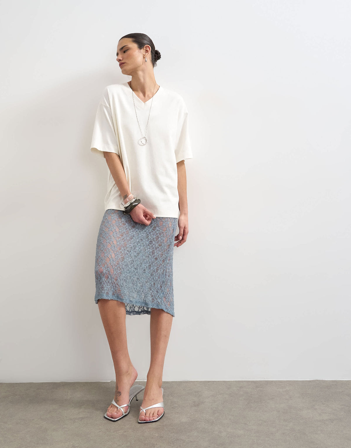 Topshop lace midi skirt in blue