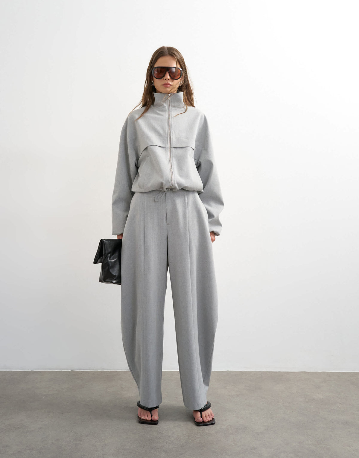 Topshop co ord funnel neck jacket in light grey