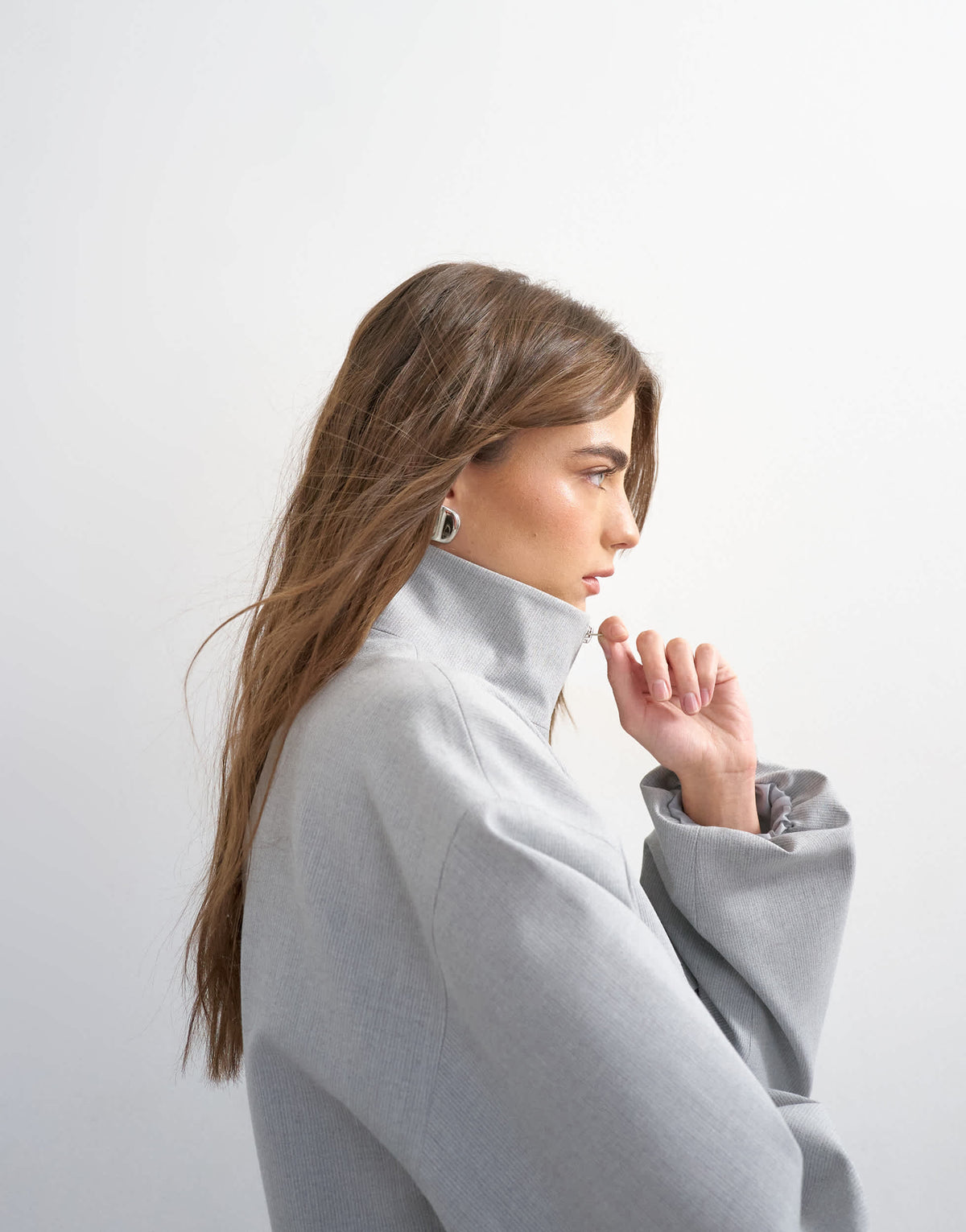 Topshop co ord funnel neck jacket in light grey