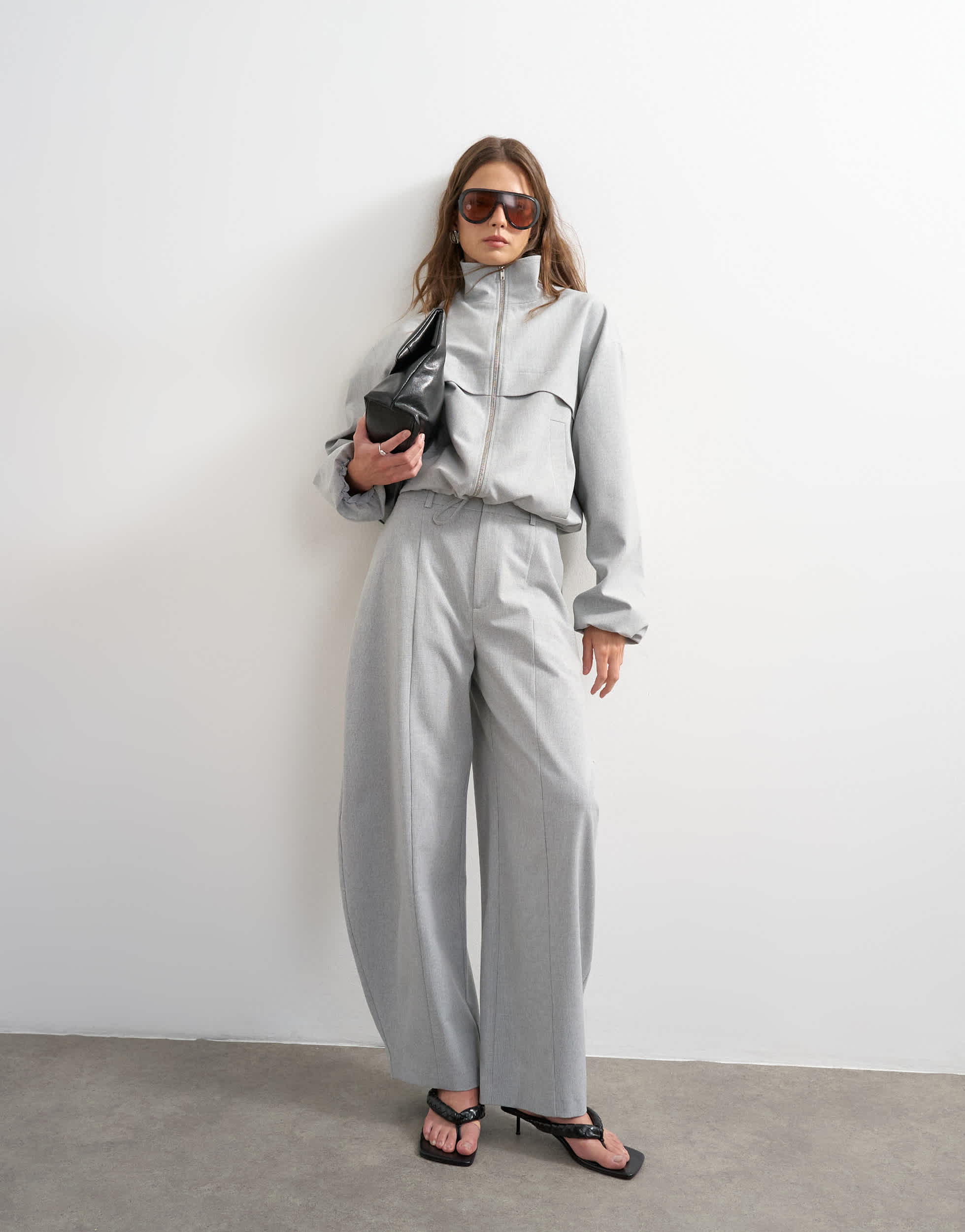 Topshop co ord barrel trouser in light grey