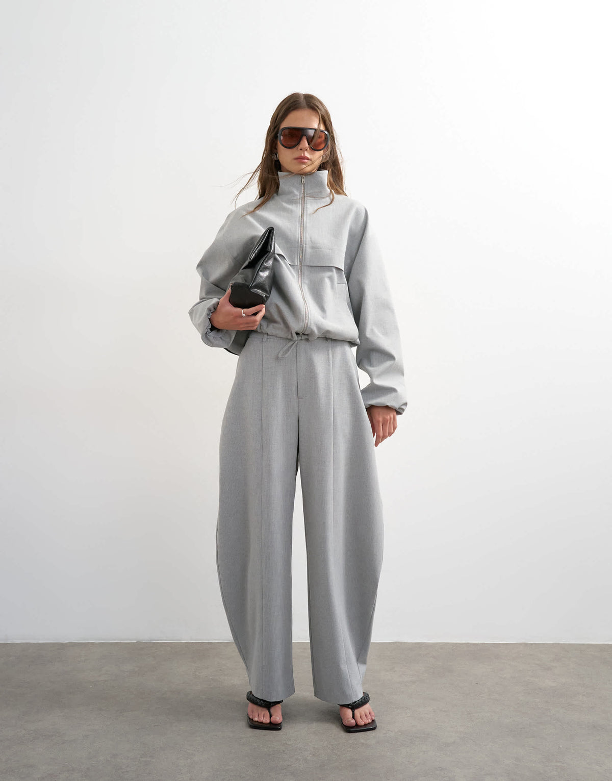 Topshop co ord barrel trouser in light grey