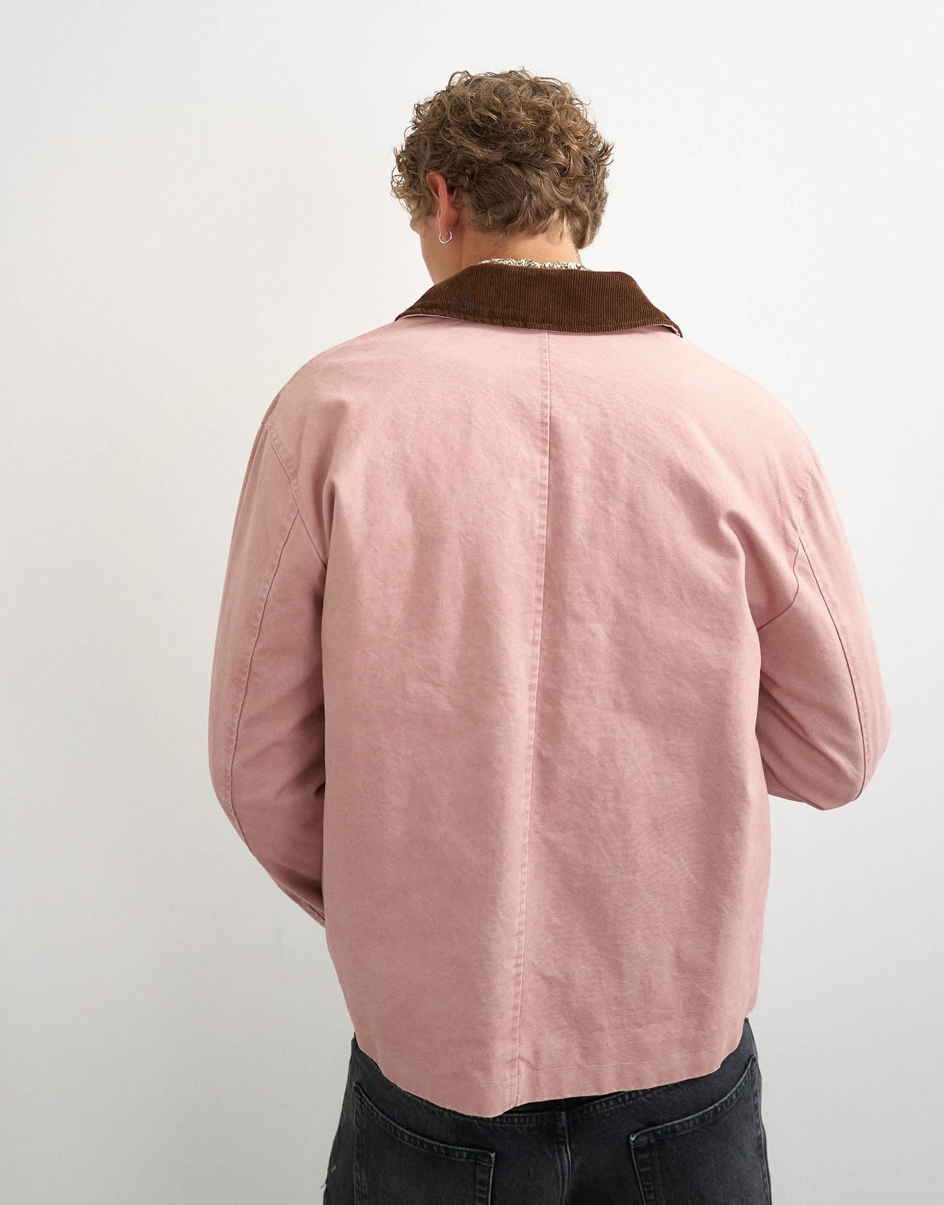 Topman relaxed fit crop barn jacket with cord collar in dusty pink