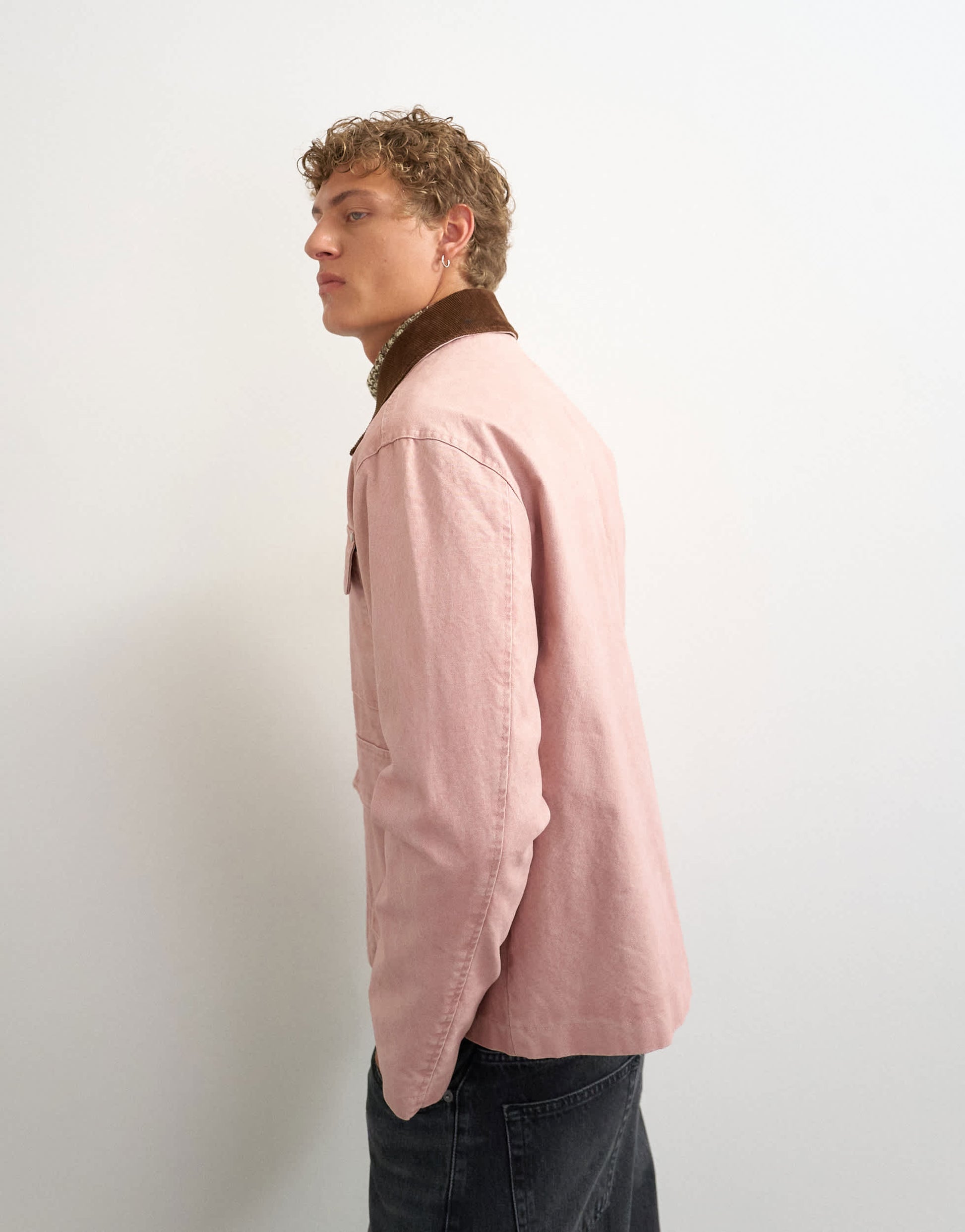 Topman relaxed fit crop barn jacket with cord collar in dusty pink