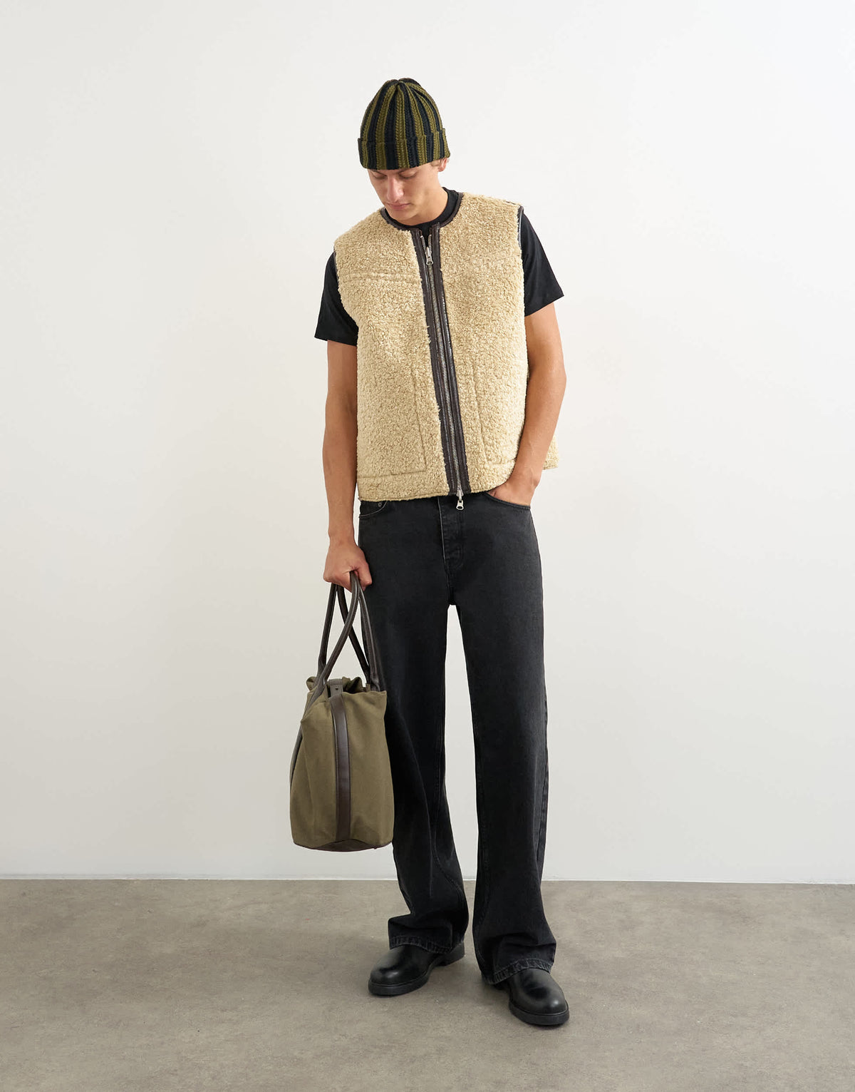Topman classic fit faux leather reversible shearling gilet in brown