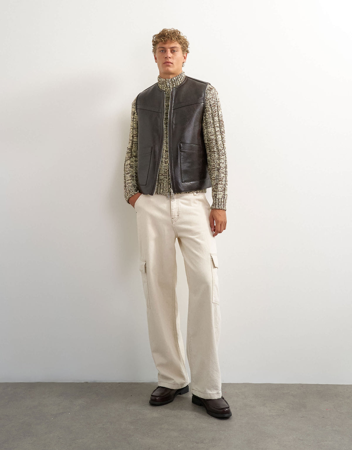 Topman classic fit faux leather reversible shearling gilet in brown