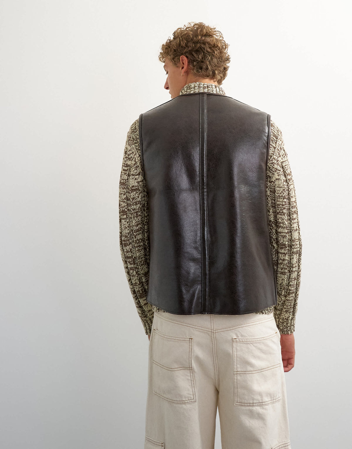 Topman classic fit faux leather reversible shearling gilet in brown