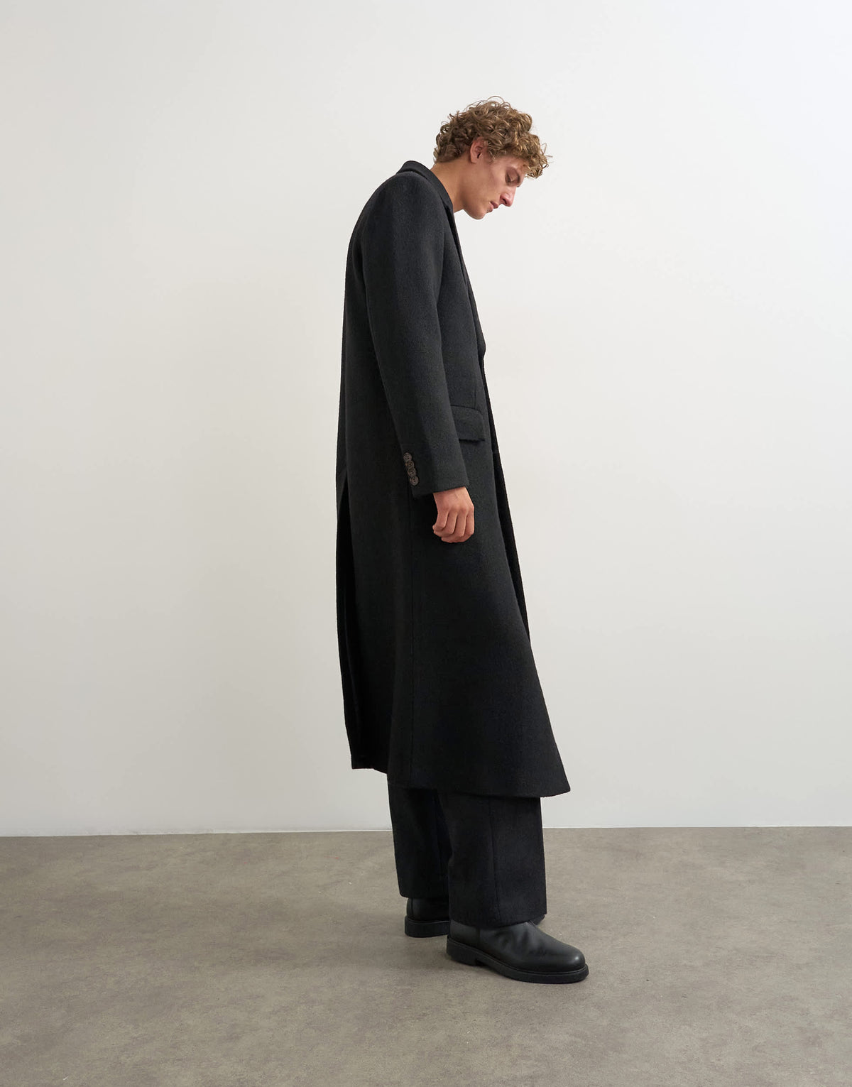 Topman oversized fit wool mix boucle double breasted overcoat in black