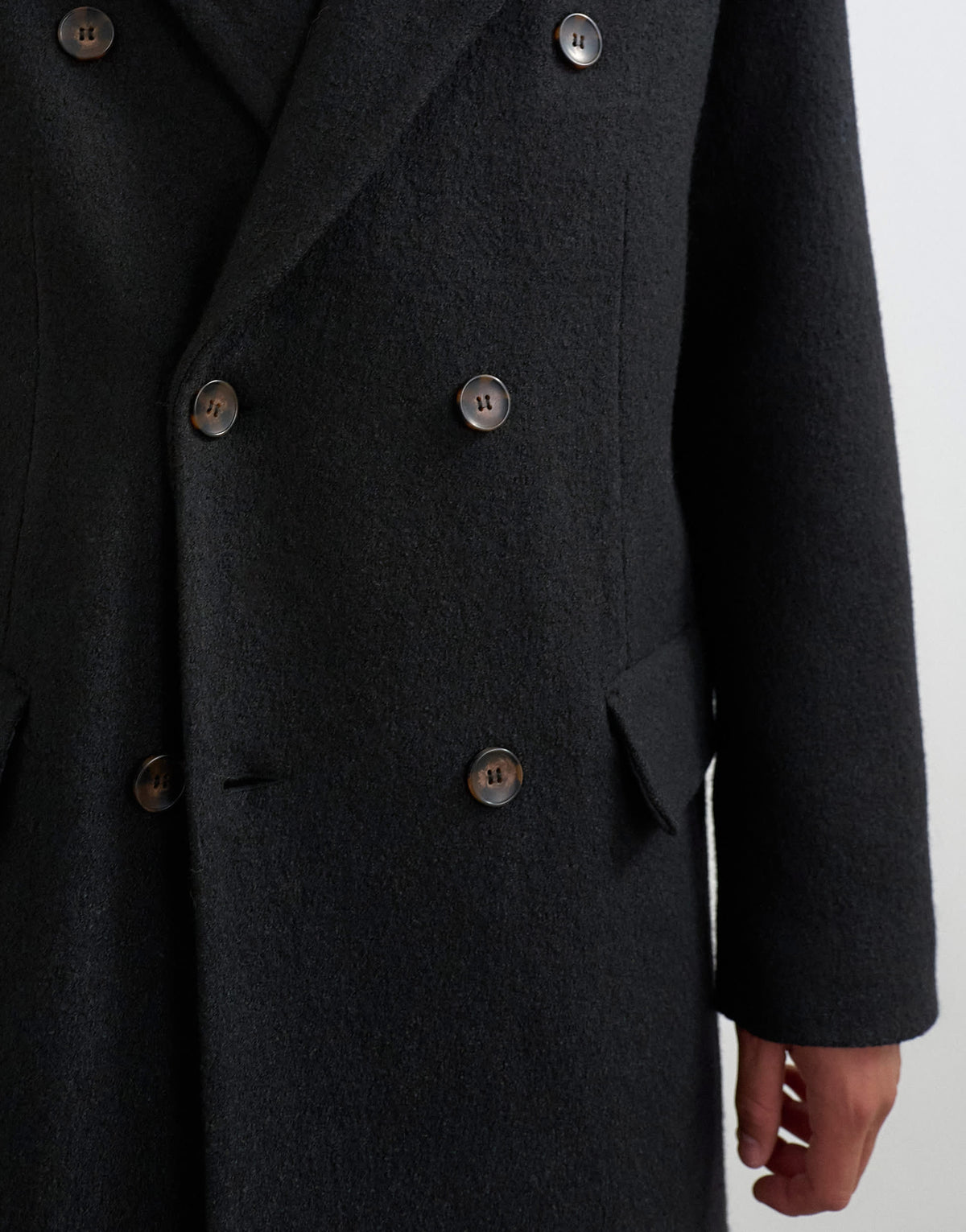 Topman oversized fit wool mix boucle double breasted overcoat in black
