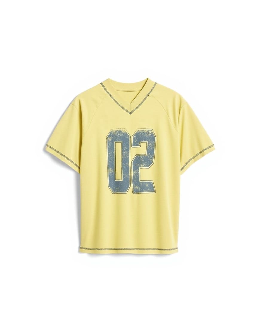 Topshop micro v-neck ruched side graphic tee in yellow