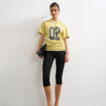 Topshop micro v-neck ruched side graphic tee in yellow