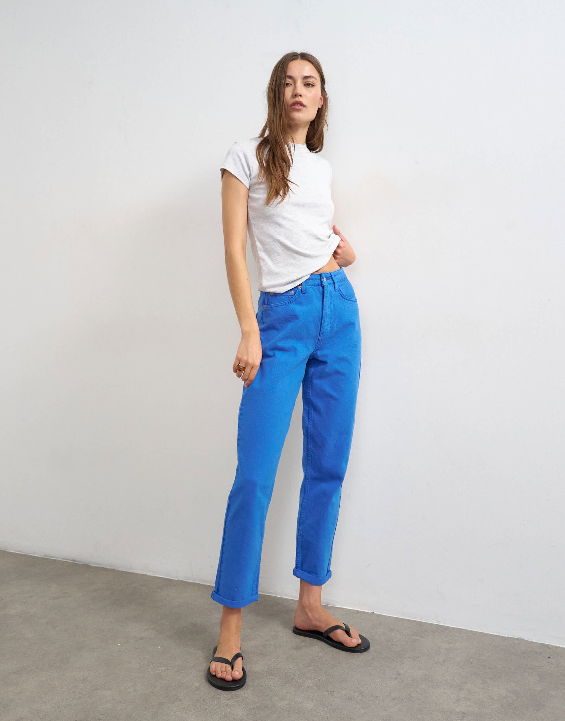 Topshop Mom high rise loose fit jean in cobalt