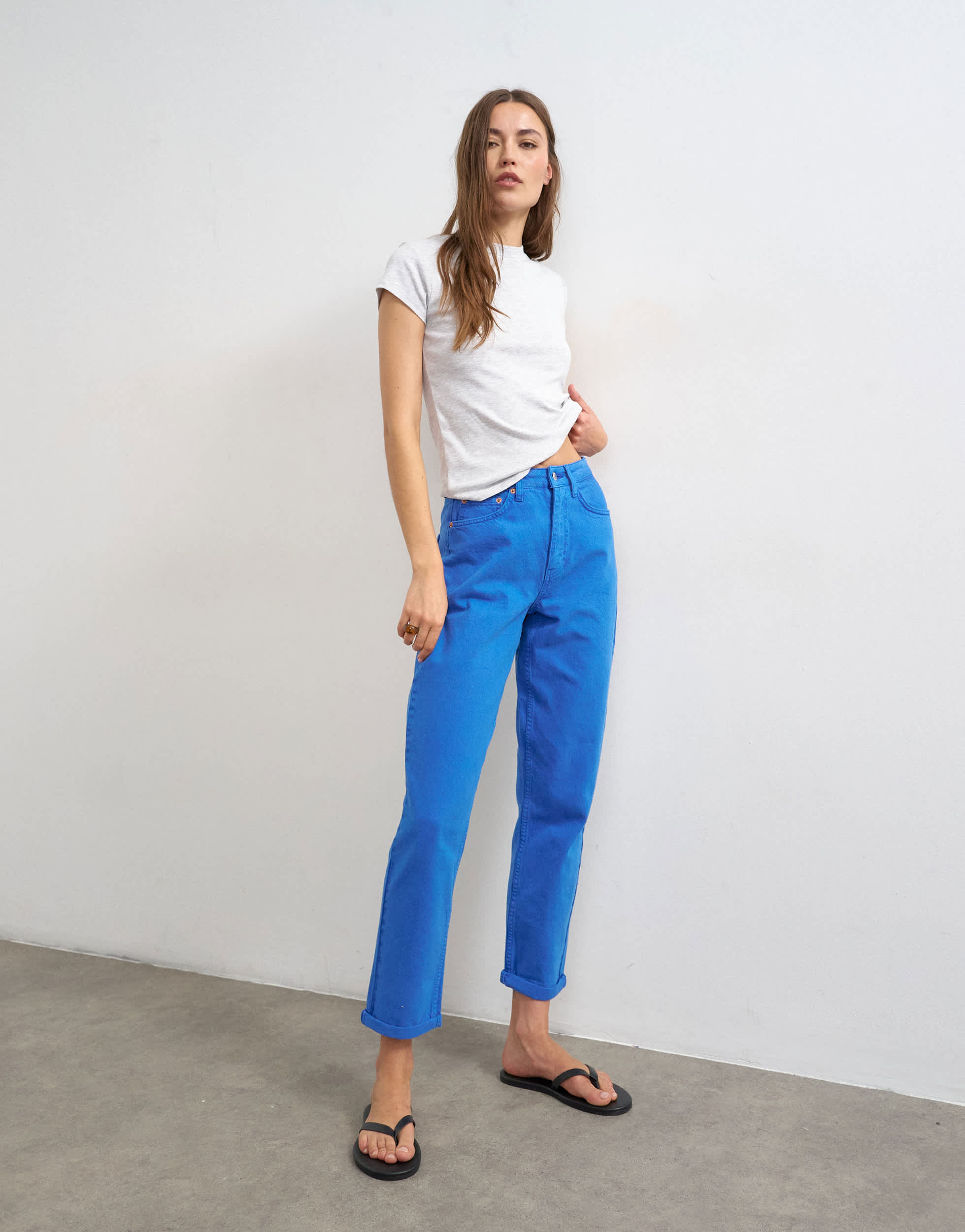 Topshop Mom high rise loose fit jean in cobalt