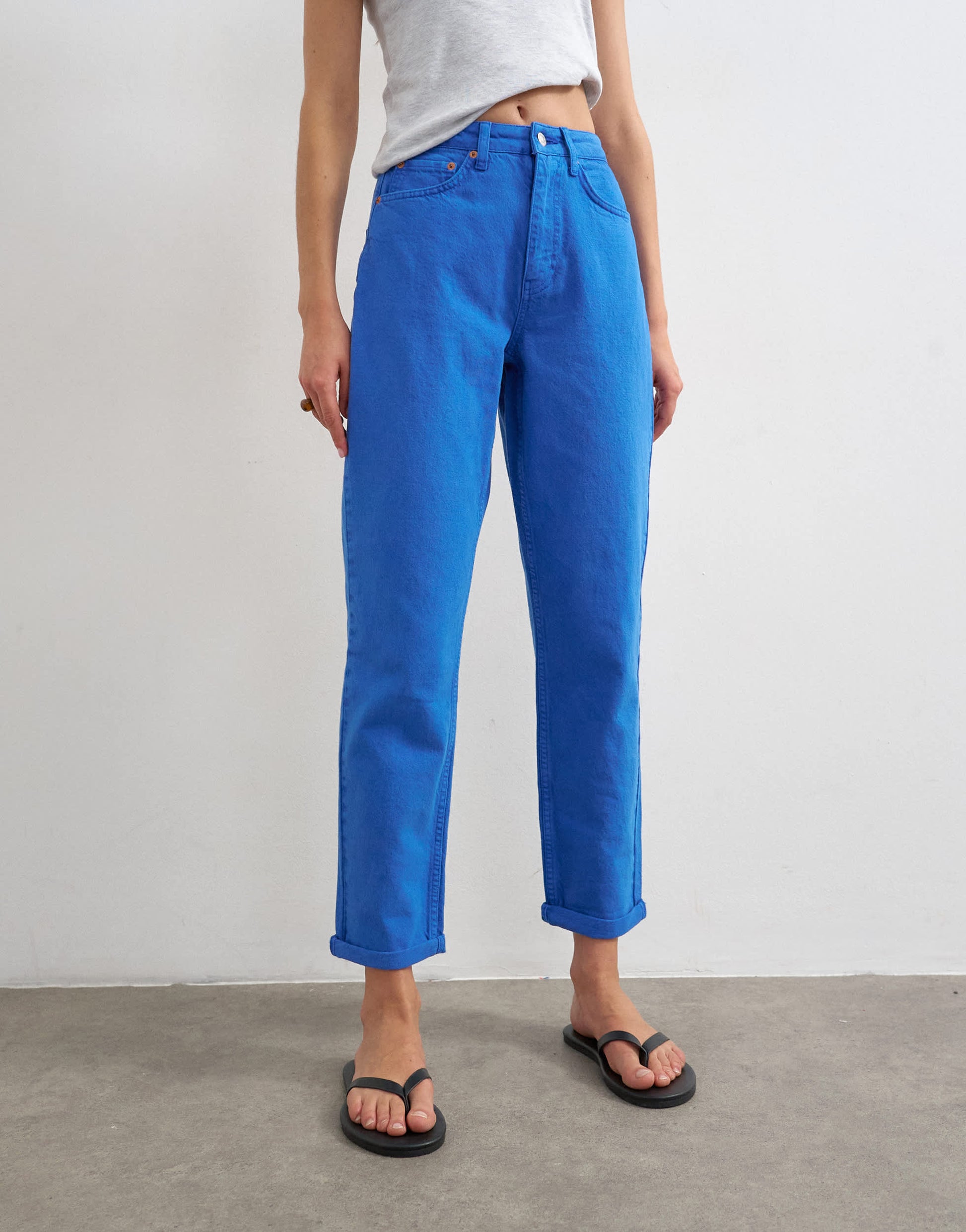 Topshop Mom high rise loose fit jean in cobalt