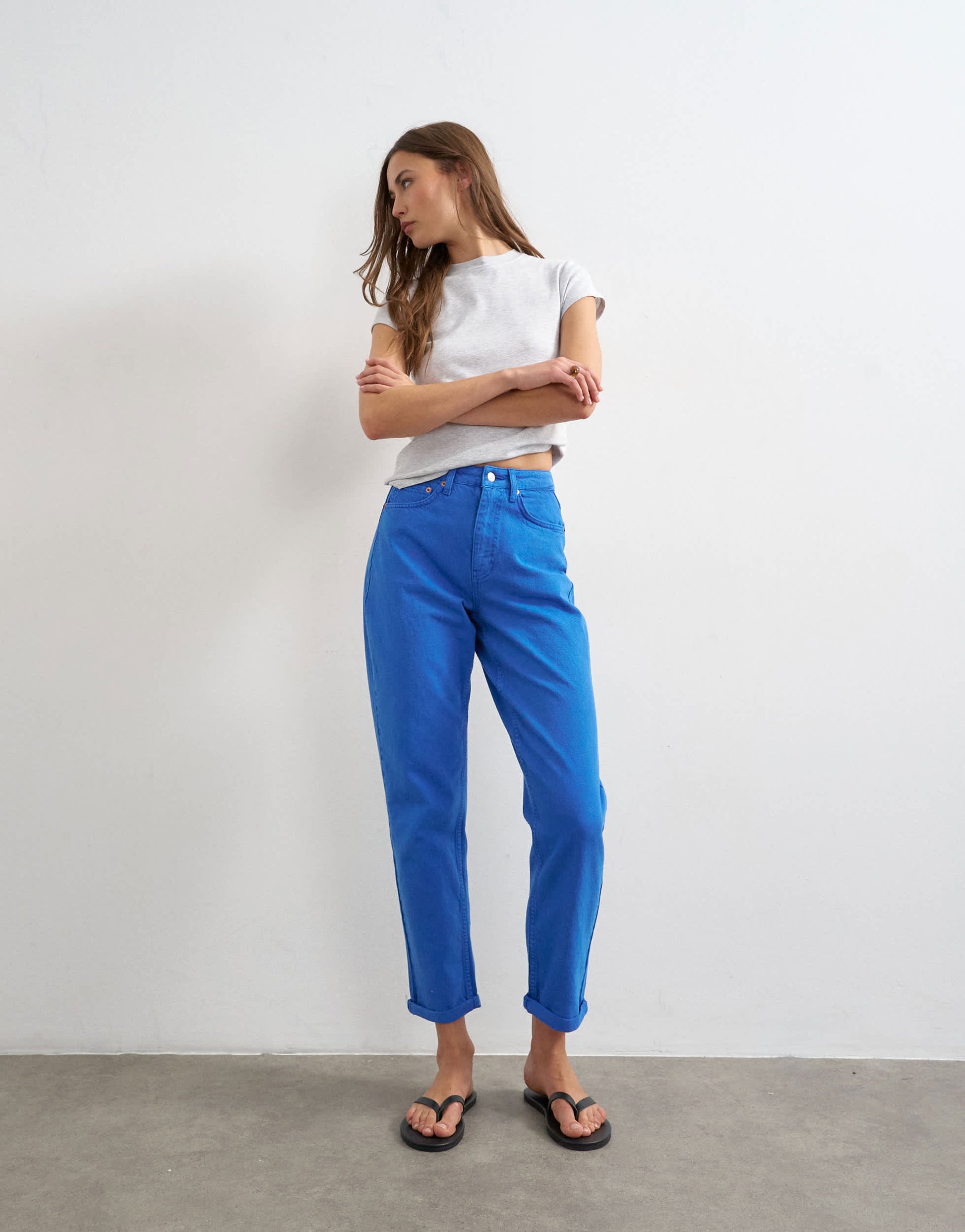 Topshop Mom high rise loose fit jean in cobalt