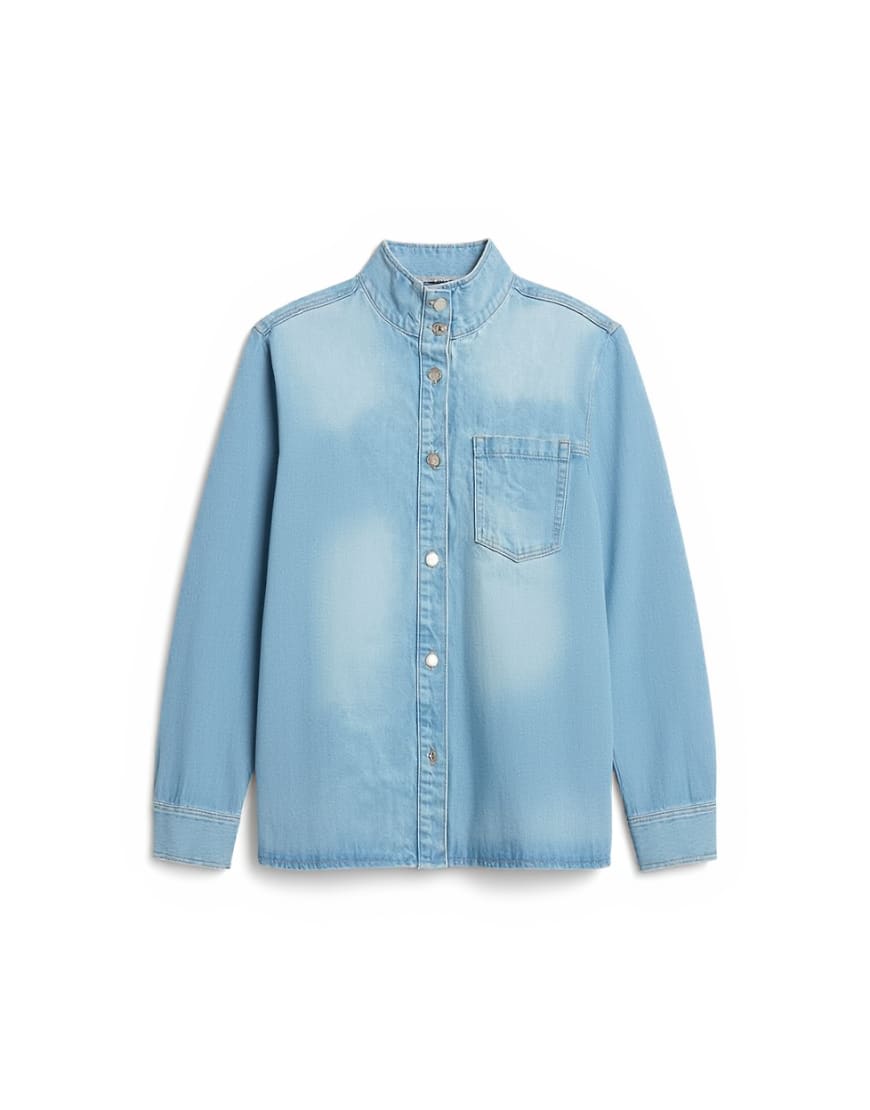 Topshop denim funnel neck shacket in bleach