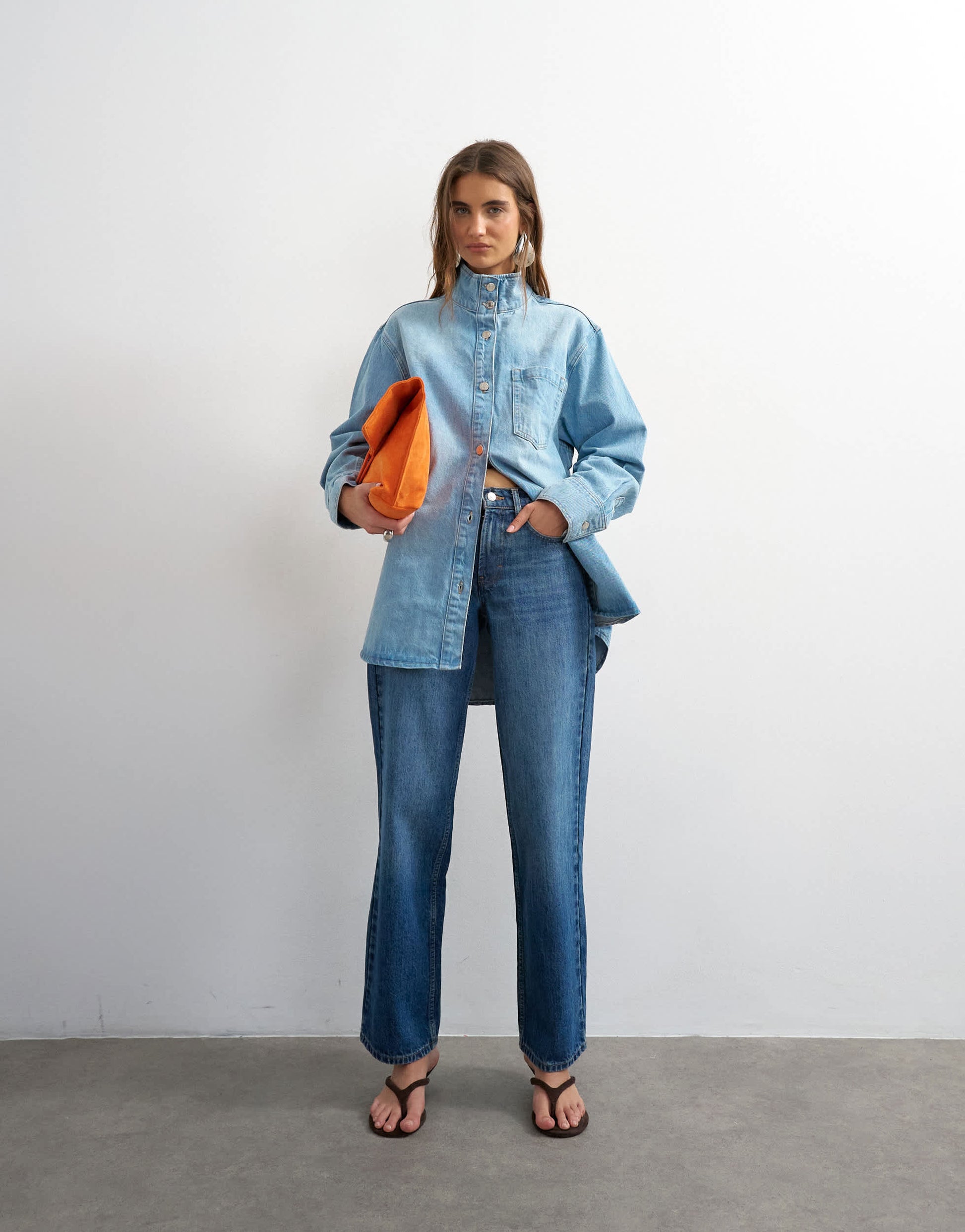 Topshop denim funnel neck shacket in bleach