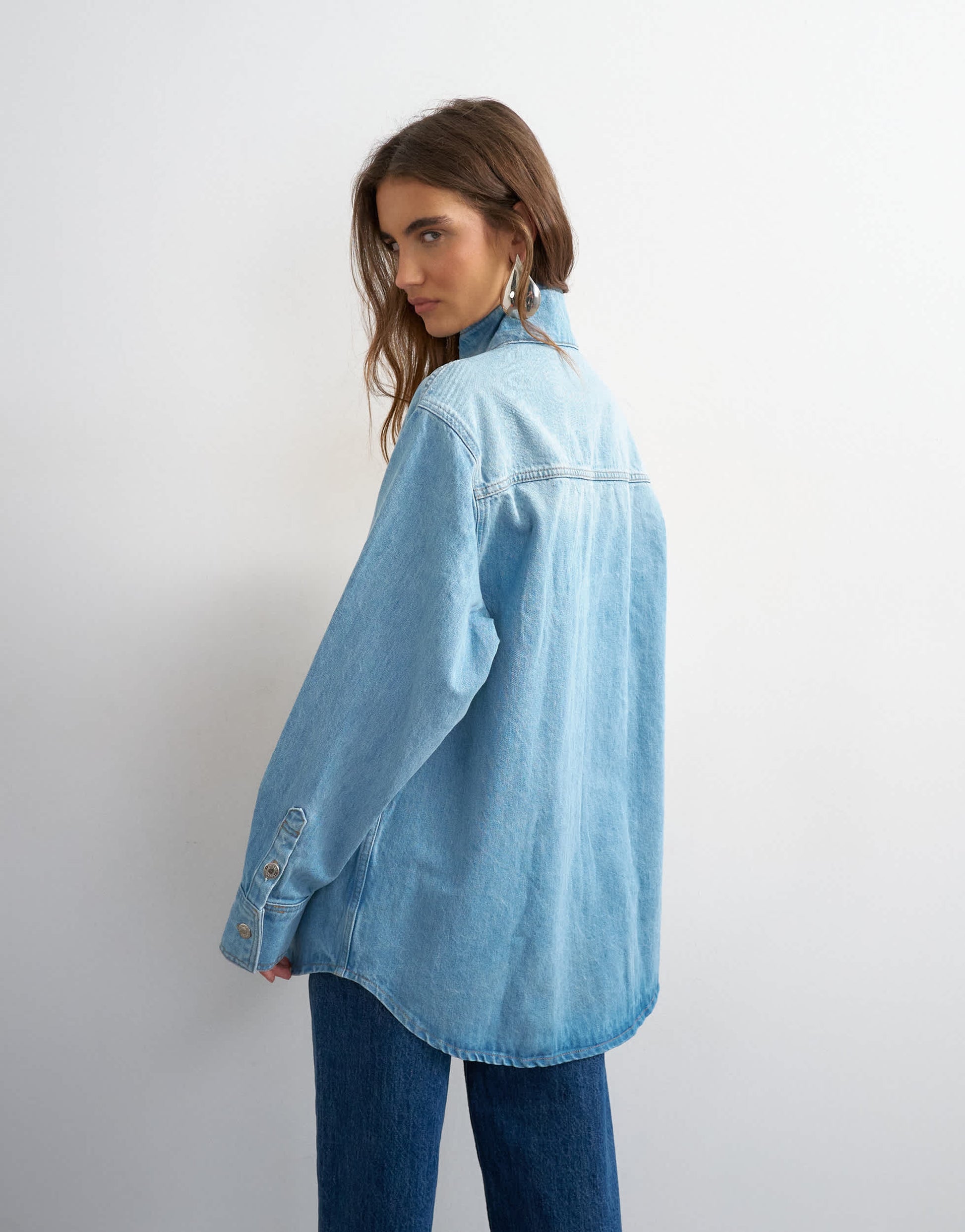 Topshop denim funnel neck shacket in bleach