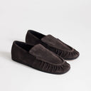 Topshop Dora real suede ruched loafer in chocolate