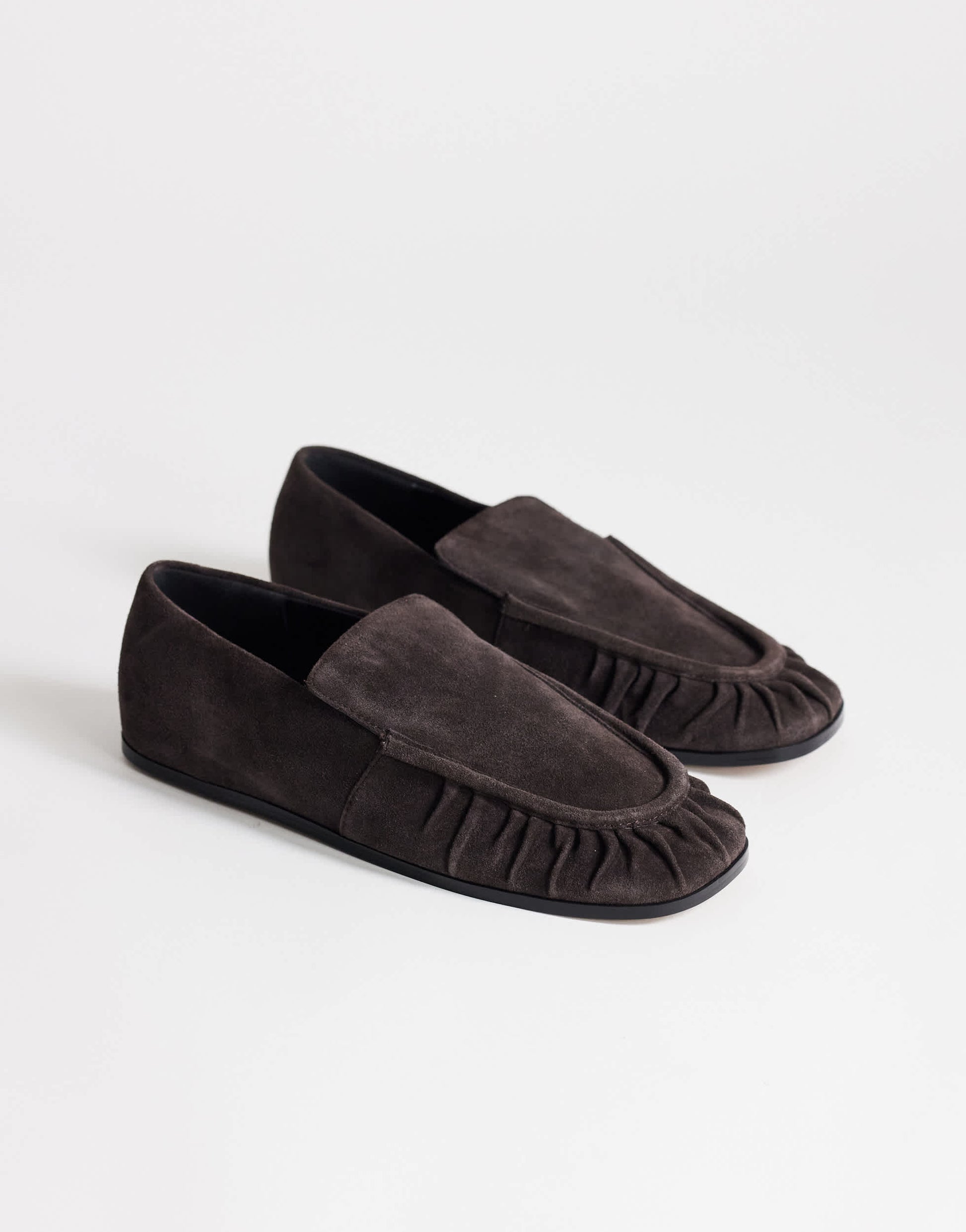 Topshop Dora real suede ruched loafer in chocolate