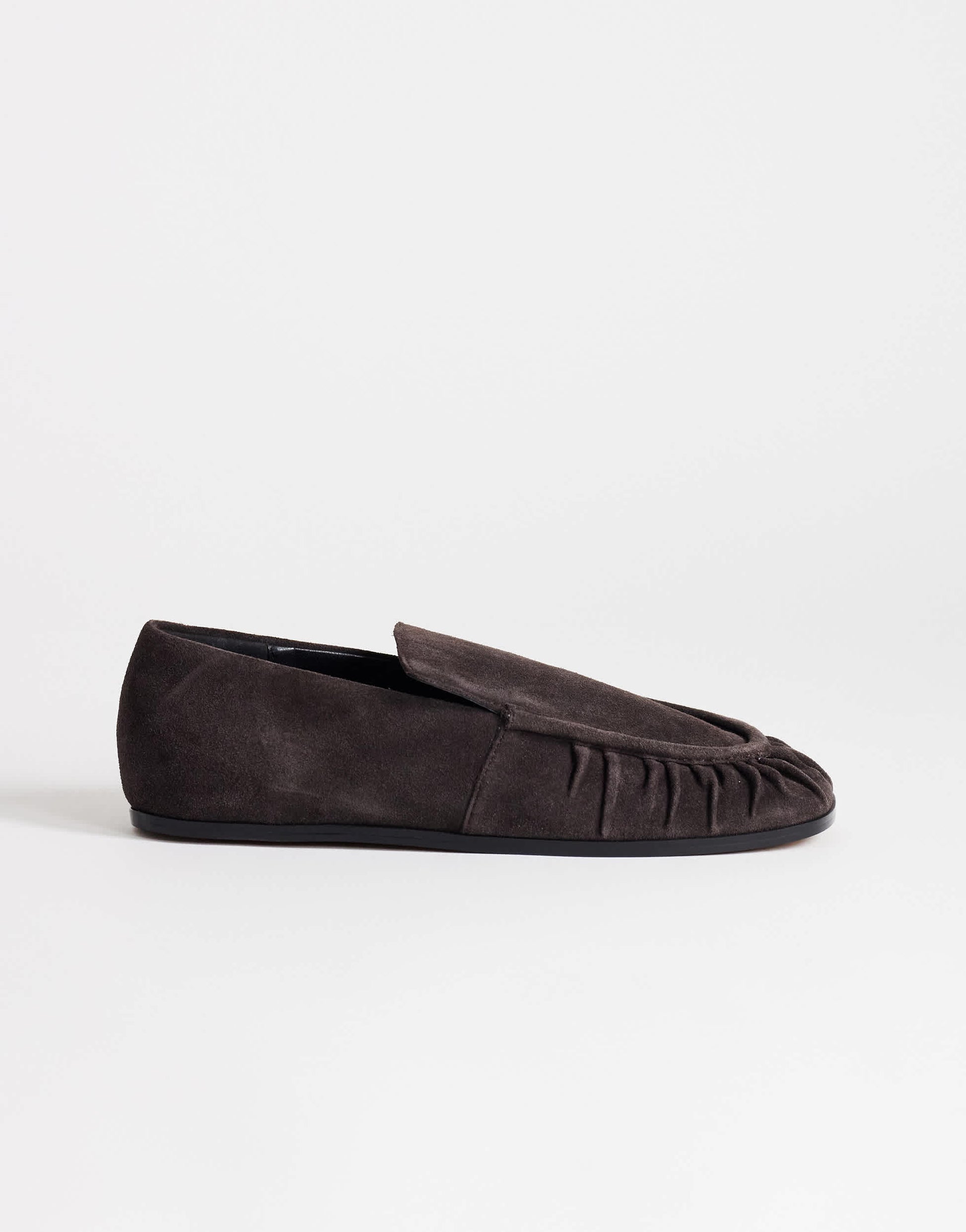 Topshop Dora real suede ruched loafer in chocolate
