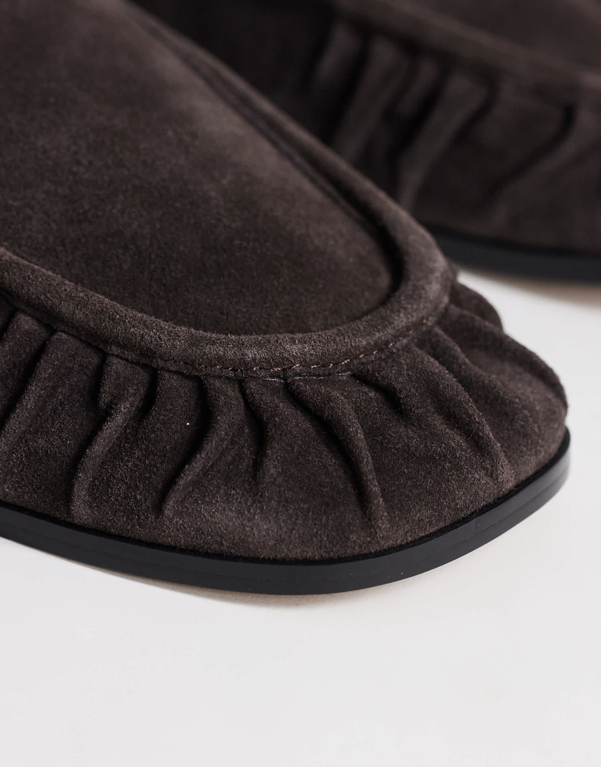 Topshop Dora real suede ruched loafer in chocolate