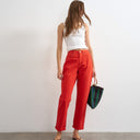 Topshop Mom high rise loose fit jean in red