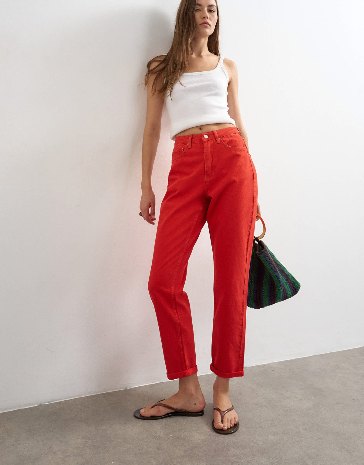 Topshop Mom high rise loose fit jean in red