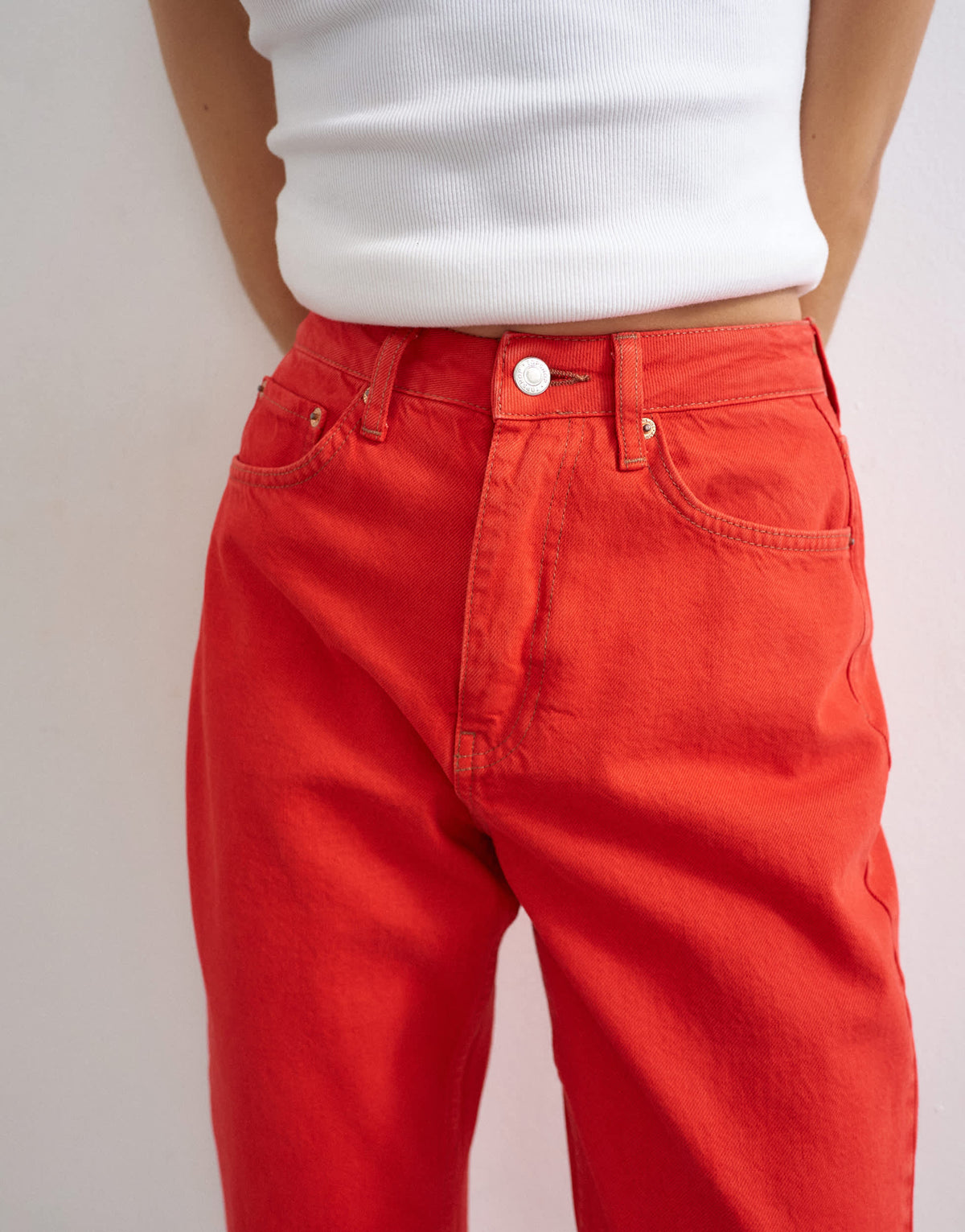 Topshop Mom high rise loose fit jean in red