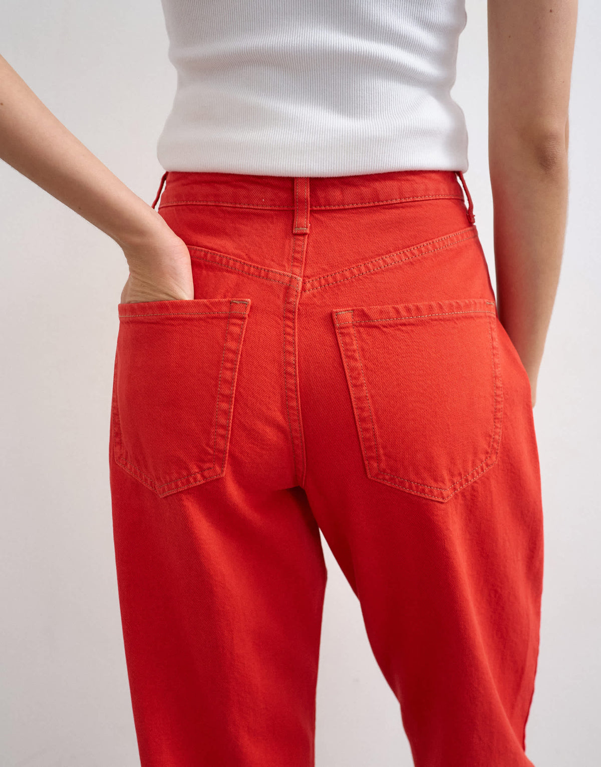 Topshop Mom high rise loose fit jean in red