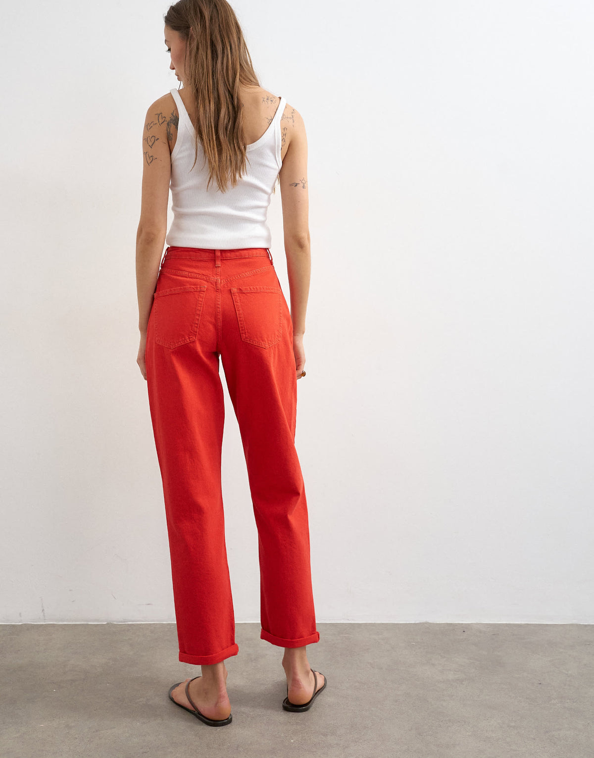 Topshop Mom high rise loose fit jean in red