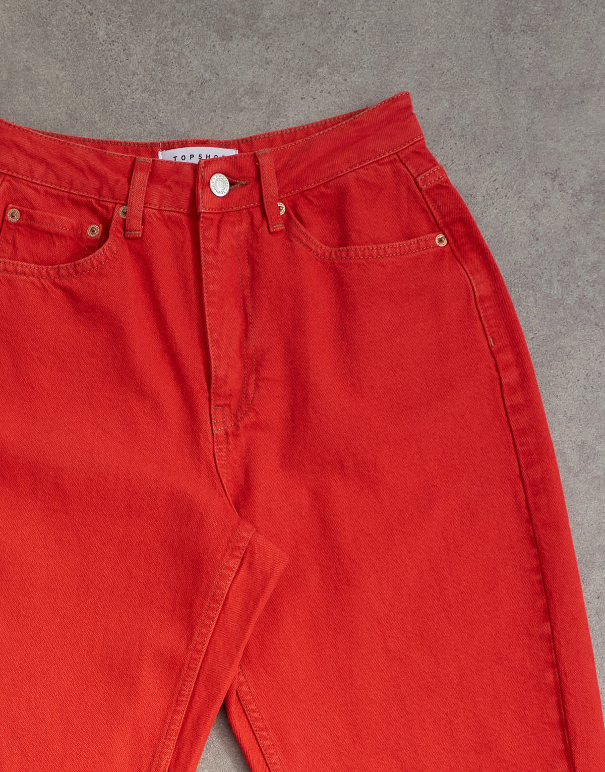 Topshop Mom high rise loose fit jean in red