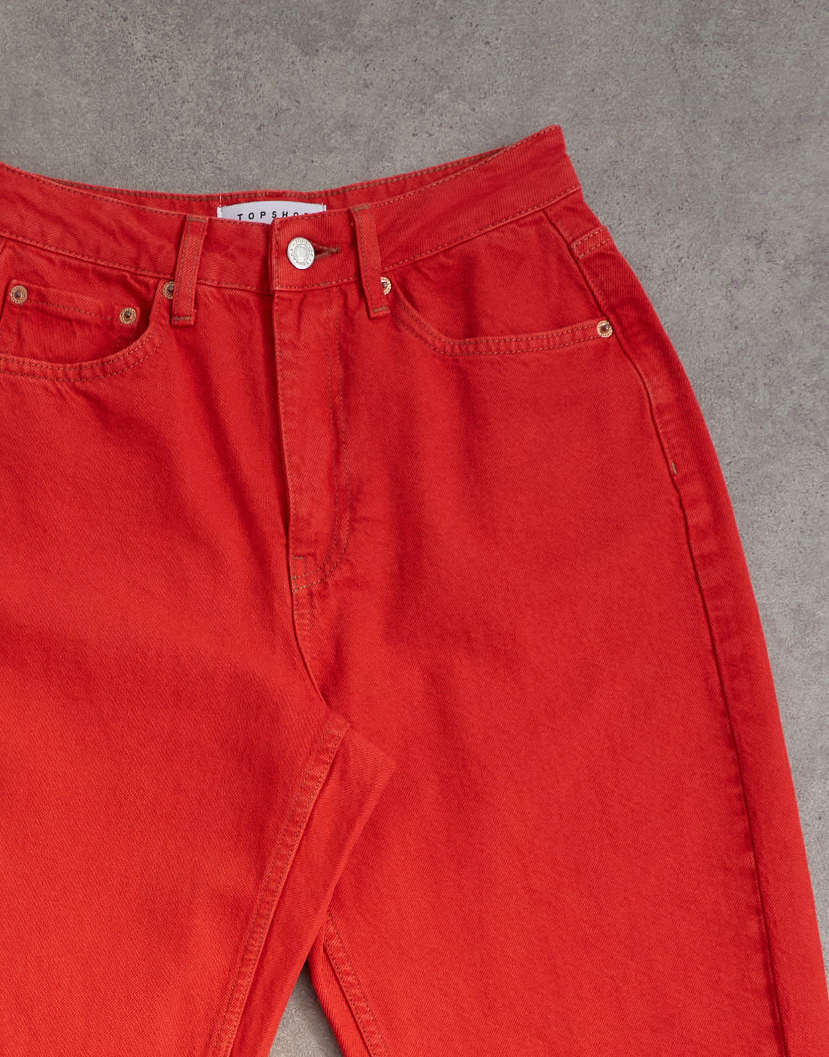 Topshop Mom high rise loose fit jean in red