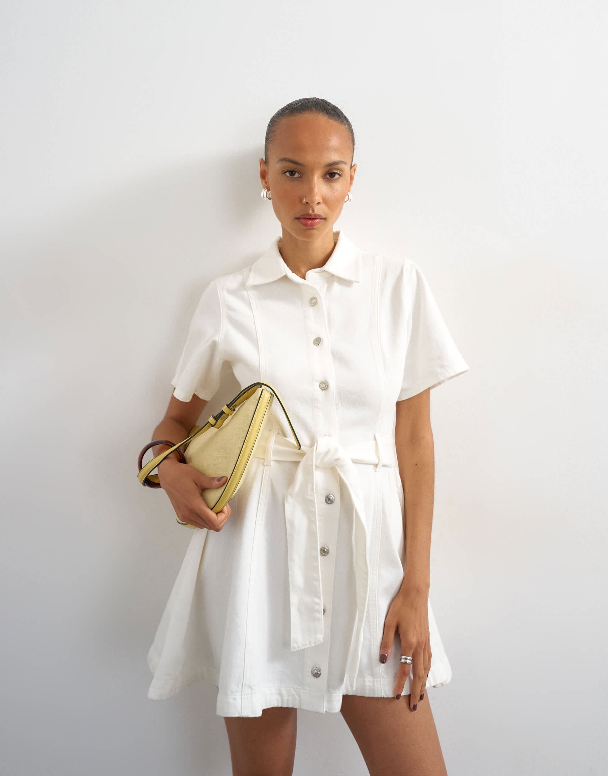 Topshop denim shirt belted mini dress in bone