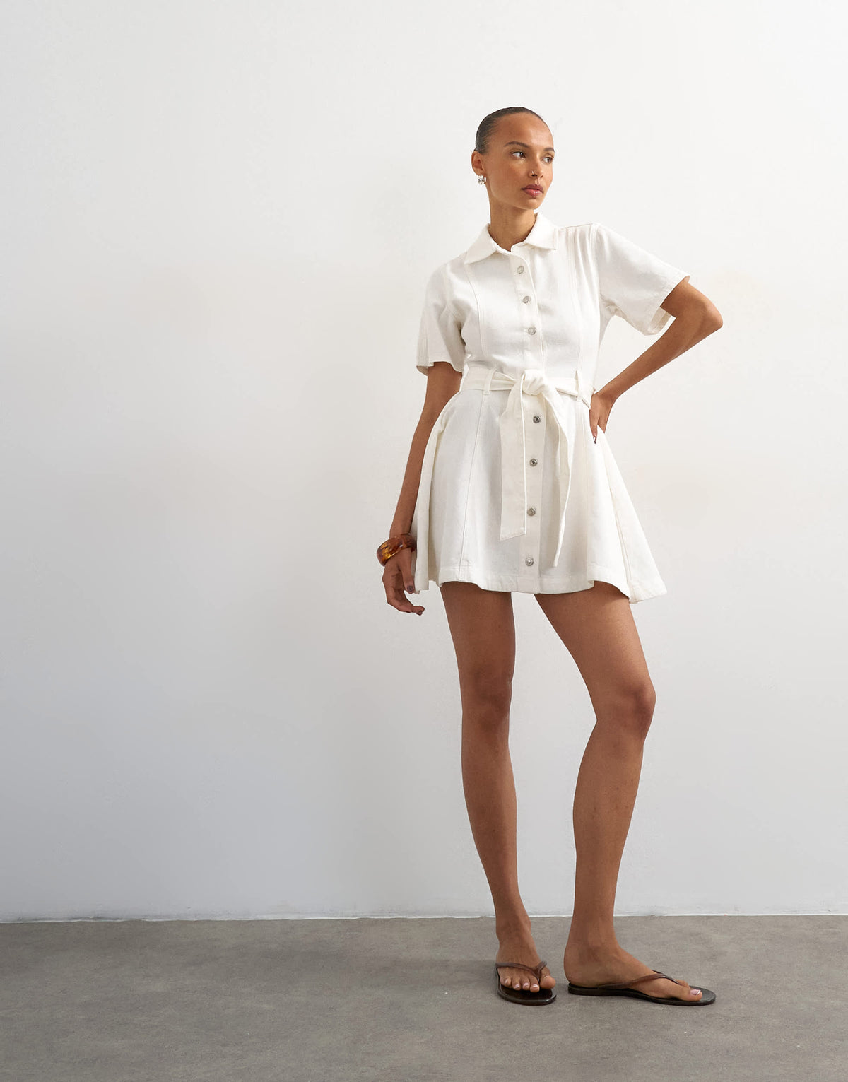 Topshop denim shirt belted mini dress in bone