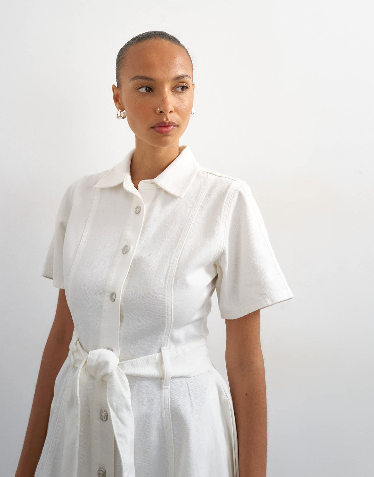 Topshop denim shirt belted mini dress in bone