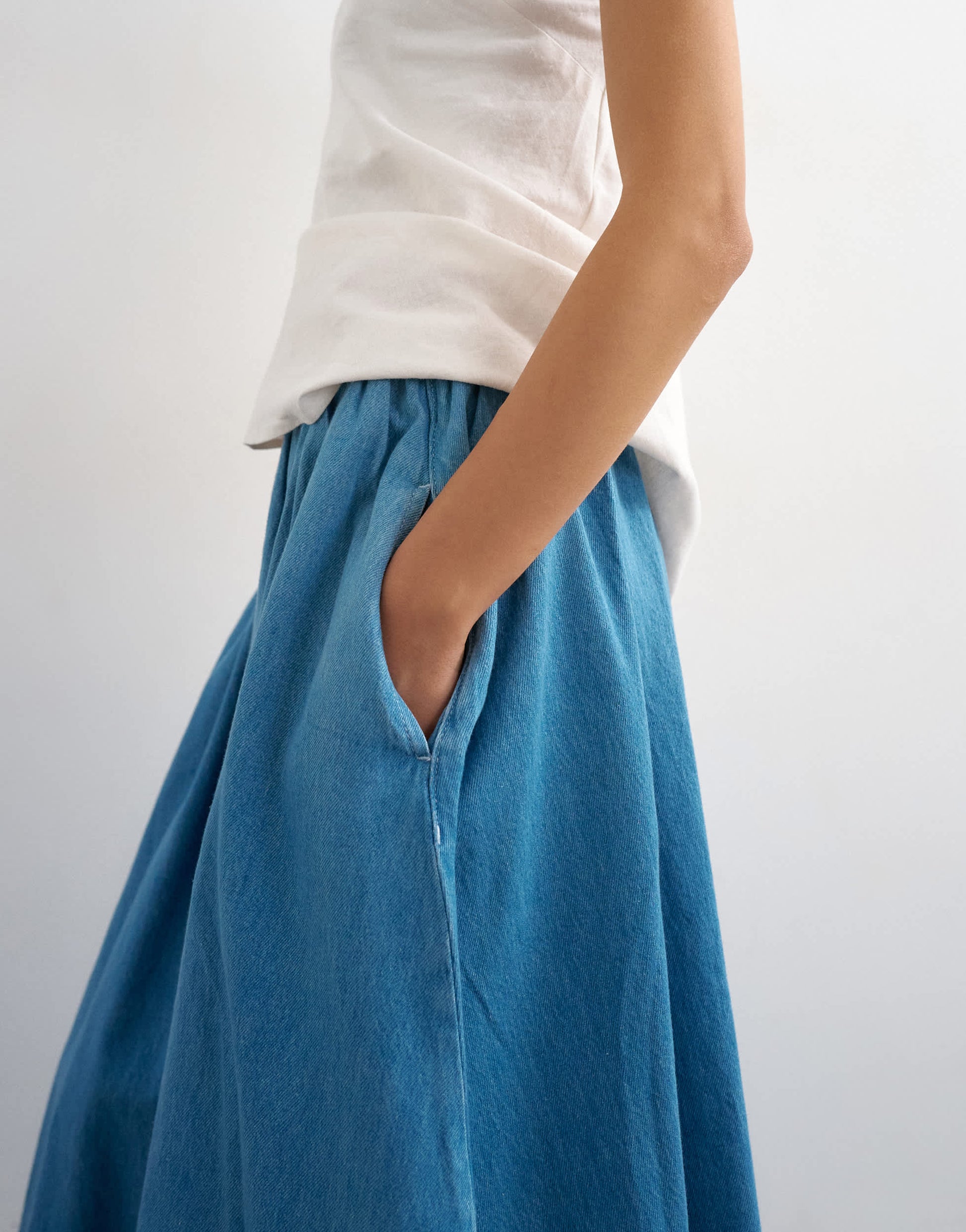 Topshop denim pull on circle maxi skirt in bleach