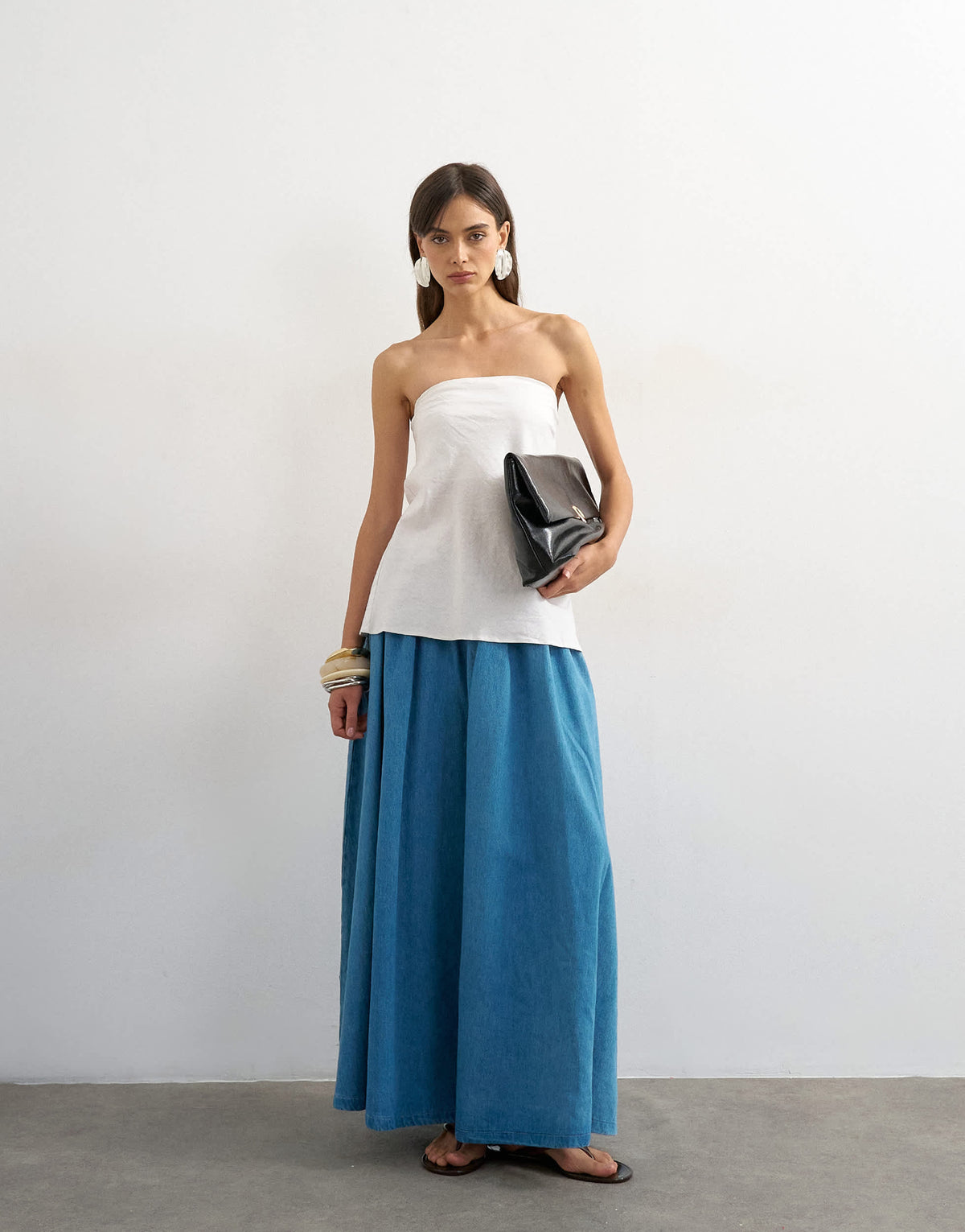 Topshop denim pull on circle maxi skirt in bleach