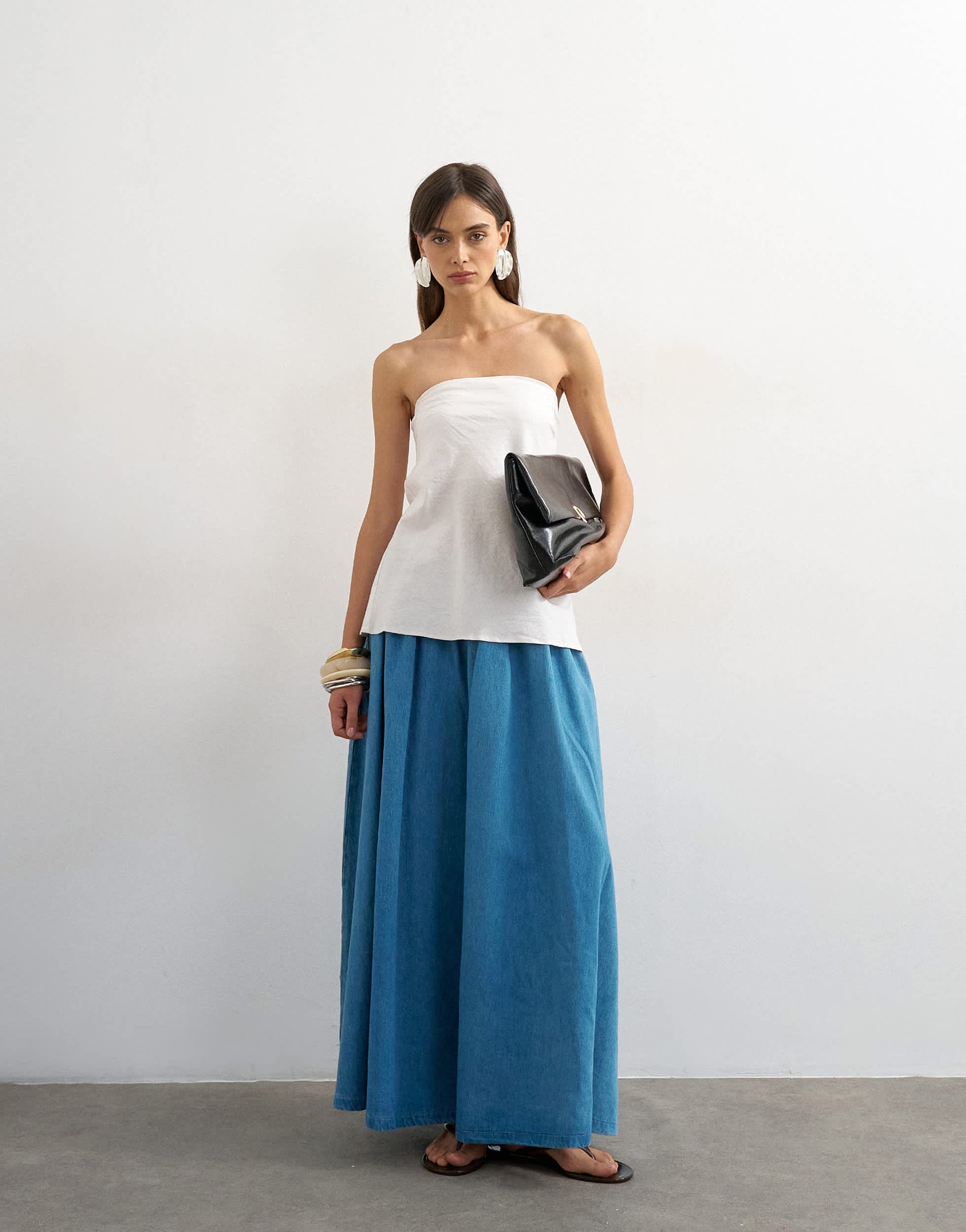 Topshop denim pull on circle maxi skirt in bleach