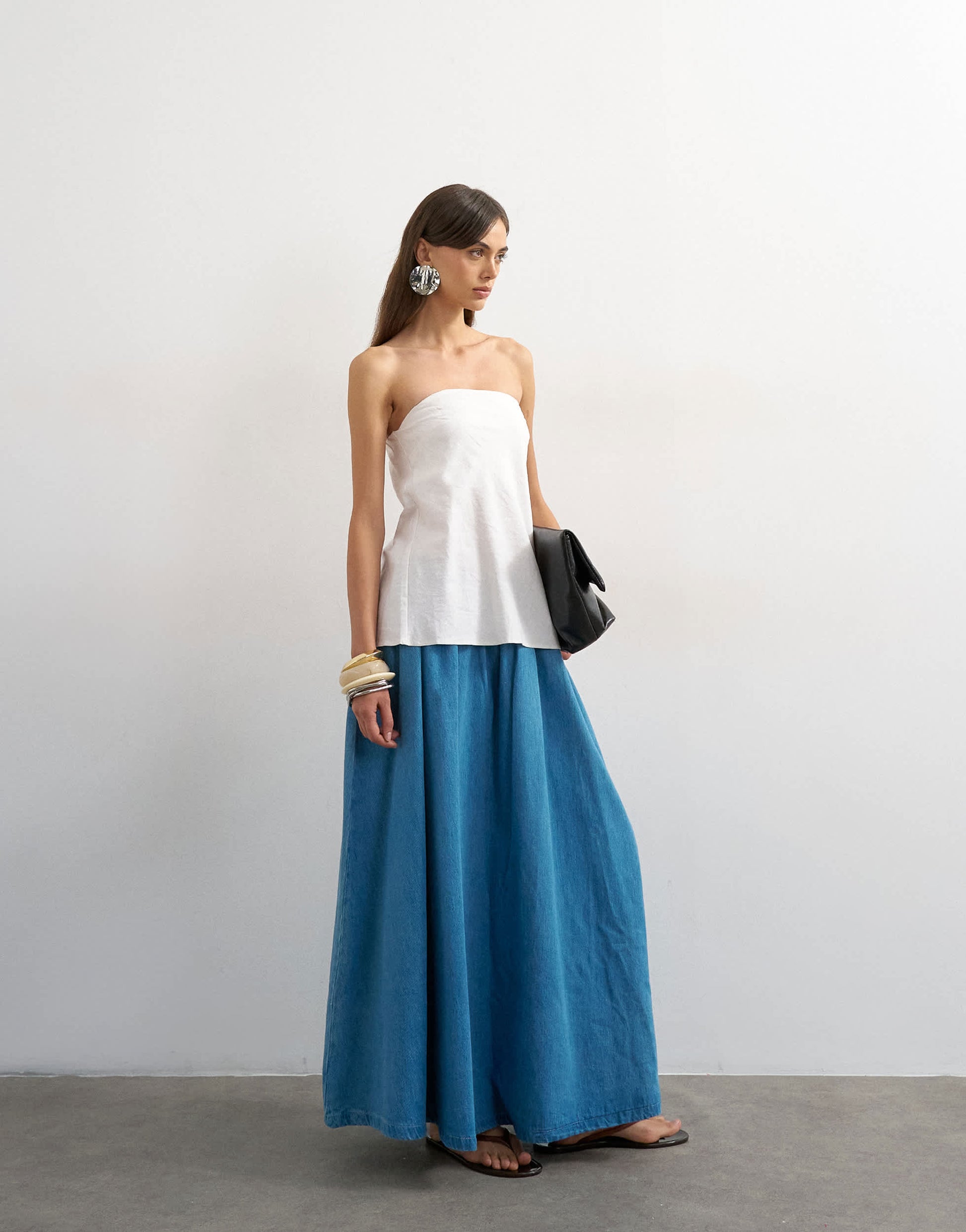 Topshop denim pull on circle maxi skirt in bleach