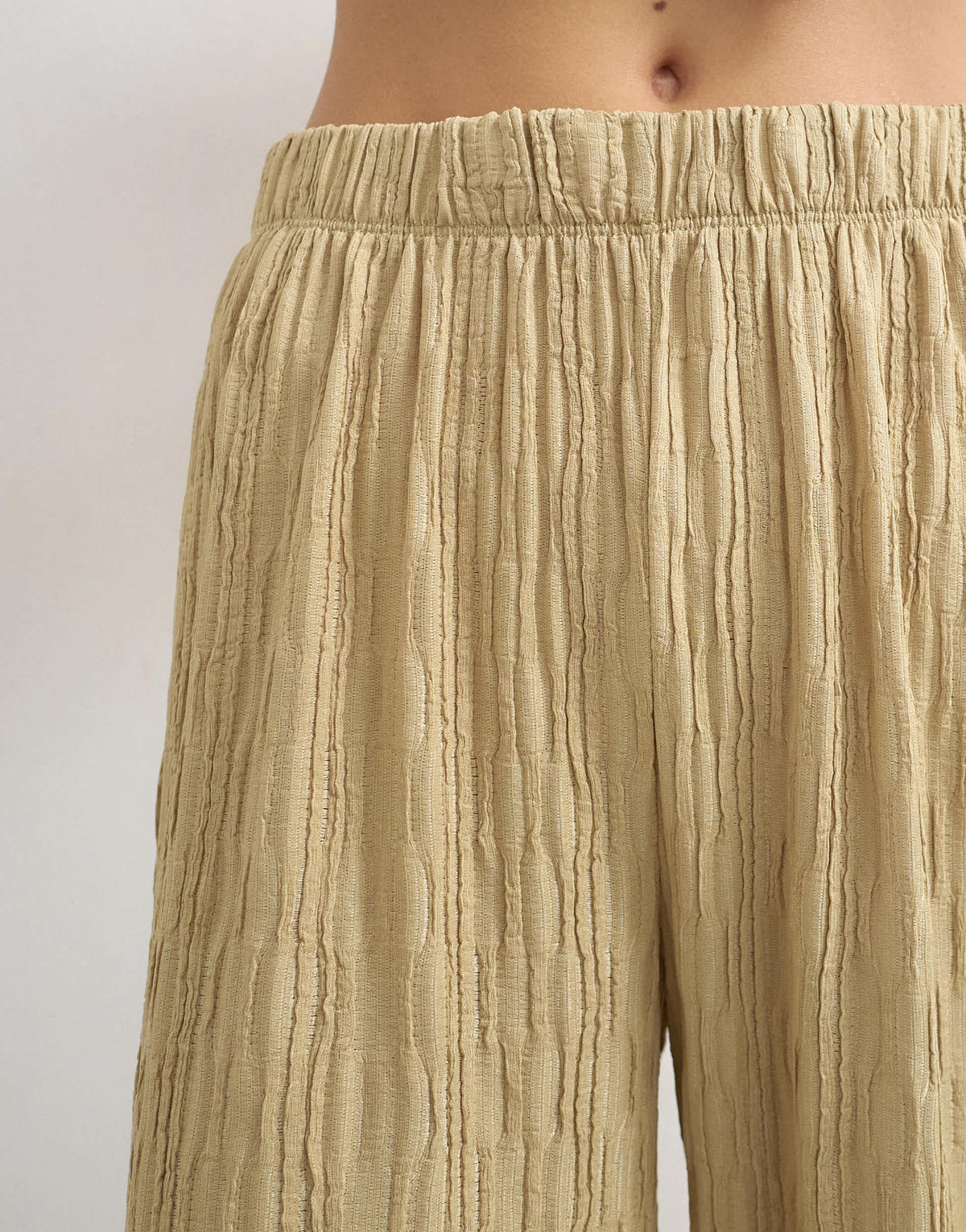 Topshop plisse jersey wide leg trouser in khaki