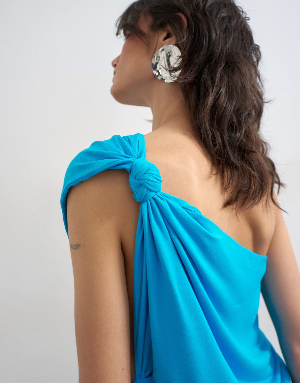 Topshop knot detail one shoulder top in blue