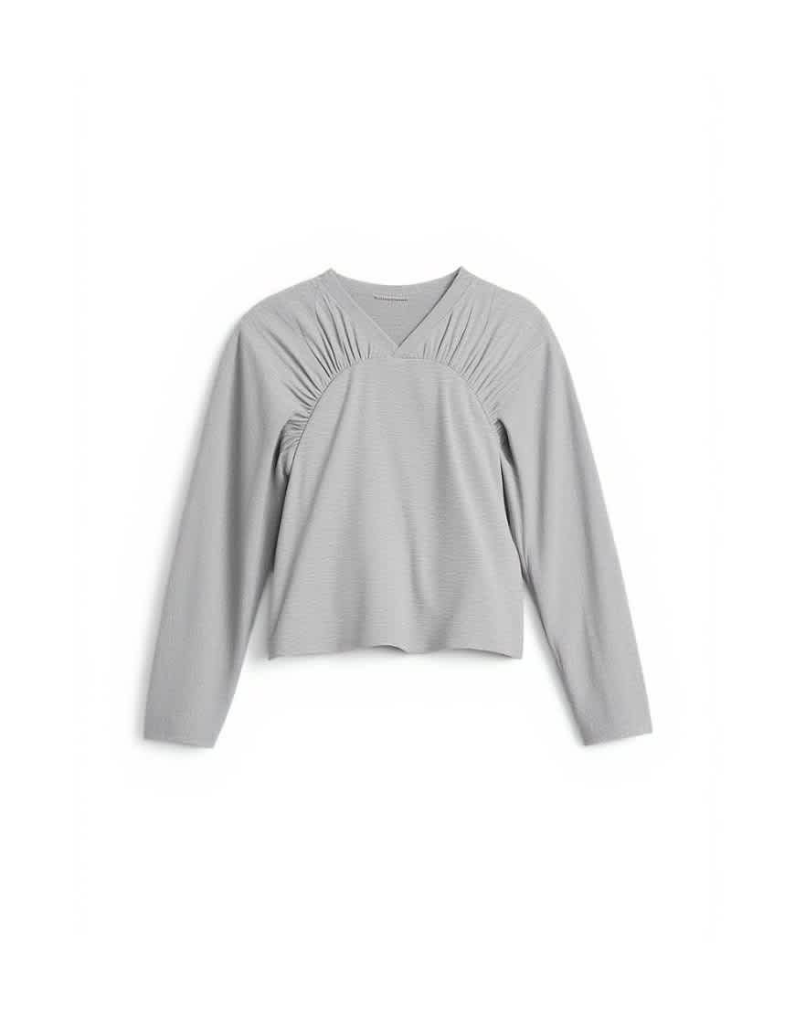 Topshop gather yoke seam long sleeve top in grey marl