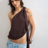 Topshop knot detail one shoulder top in dark chocolate