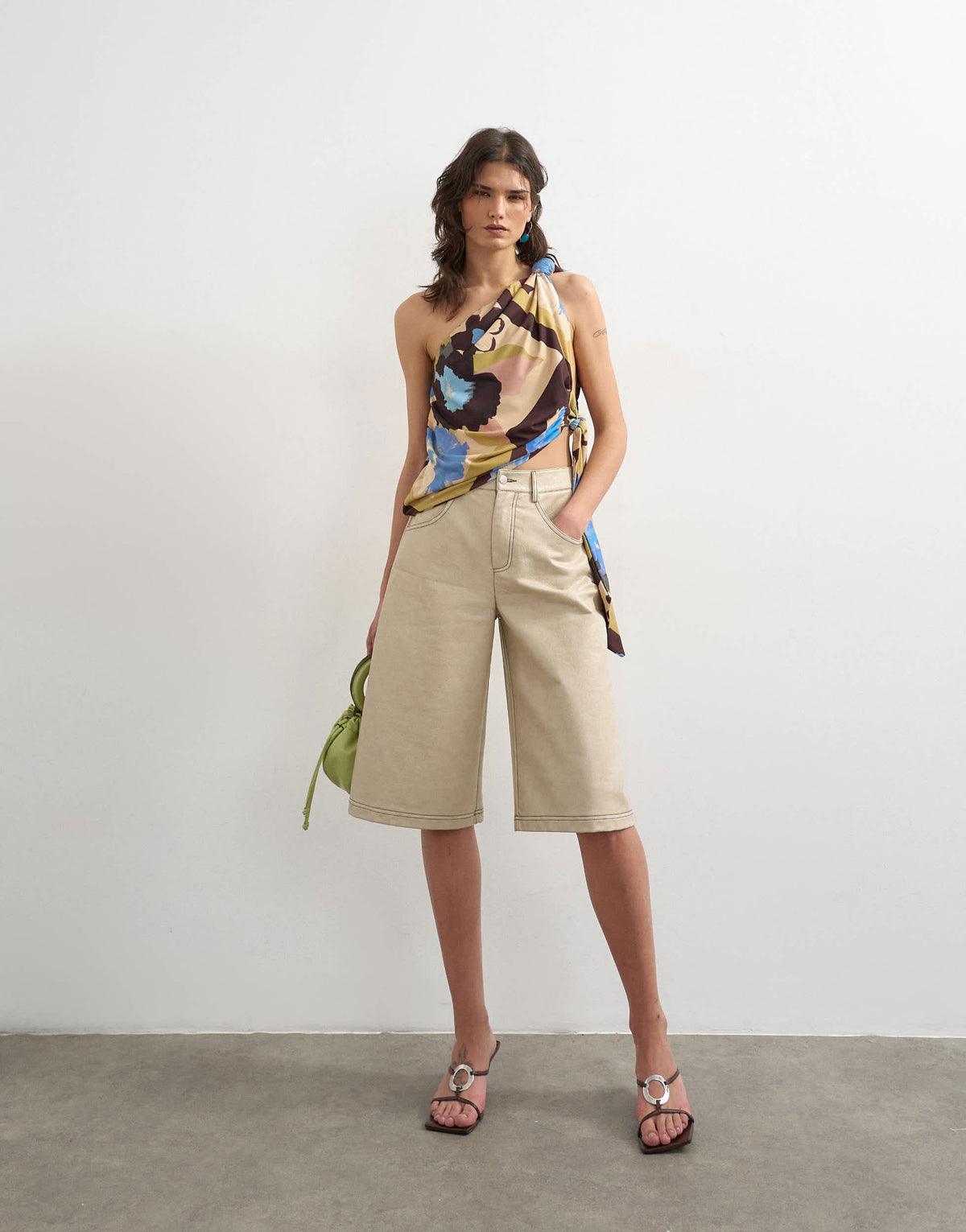 Topshop printed knot detail one shoulder top in multi