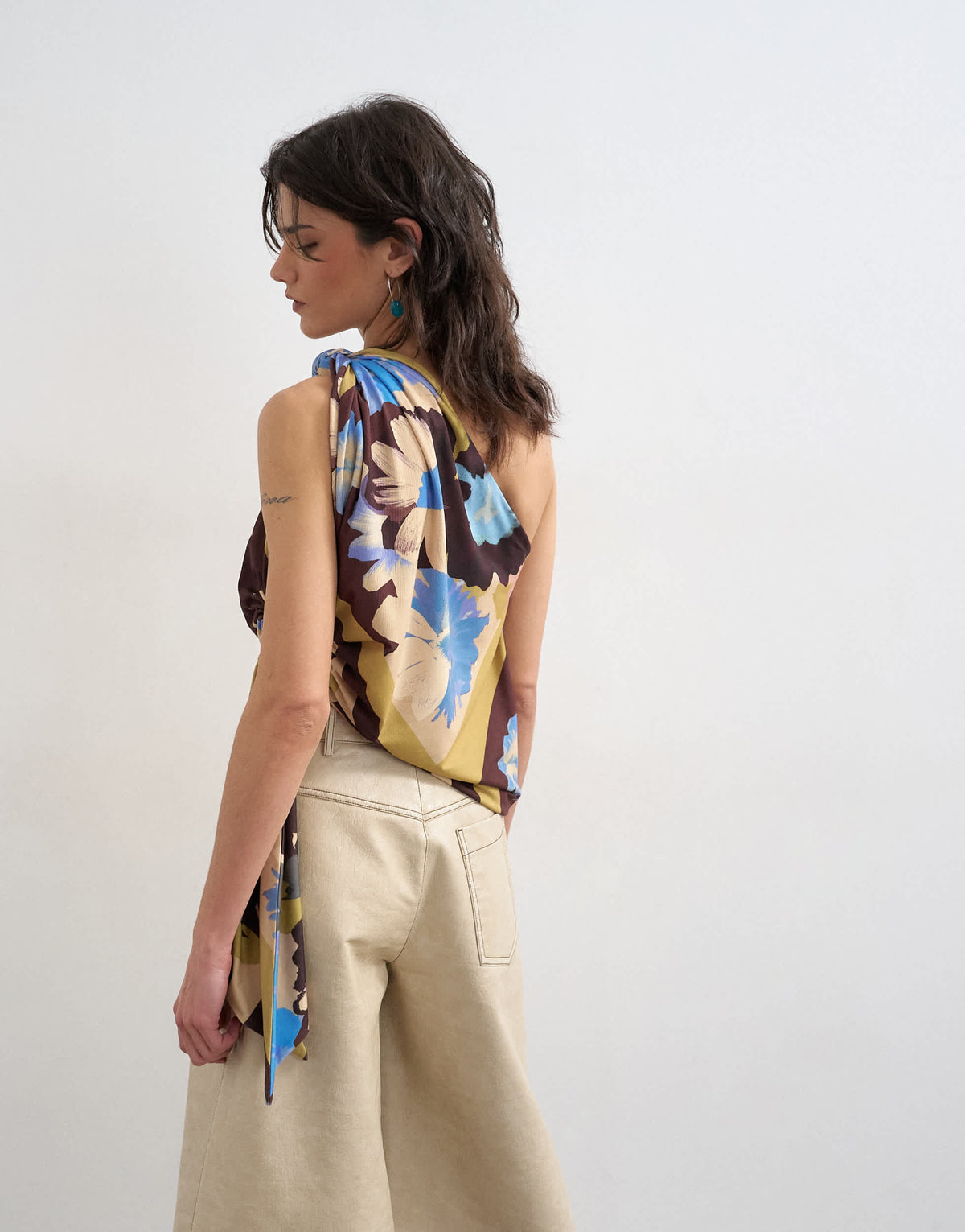 Topshop printed knot detail one shoulder top in multi