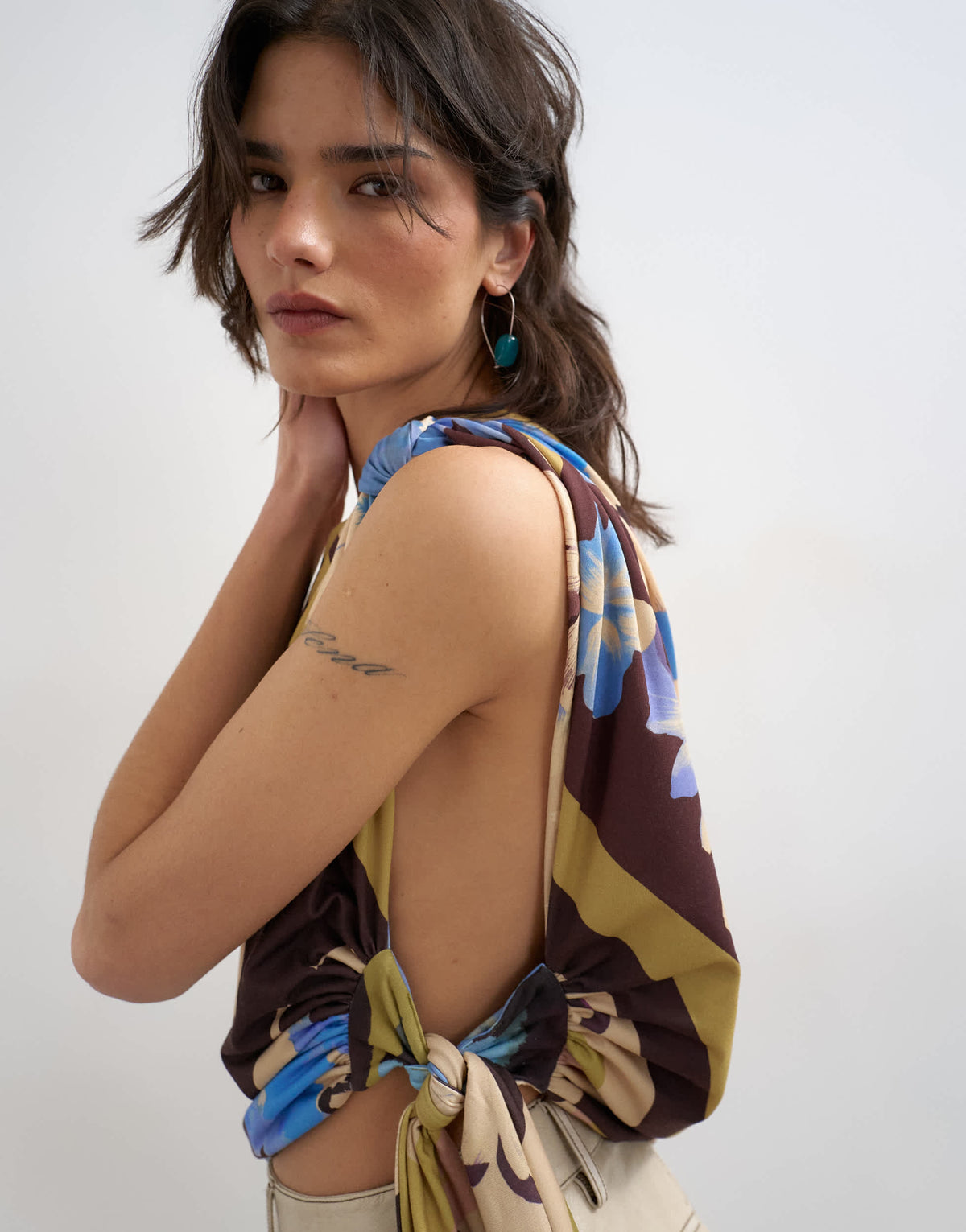 Topshop printed knot detail one shoulder top in multi