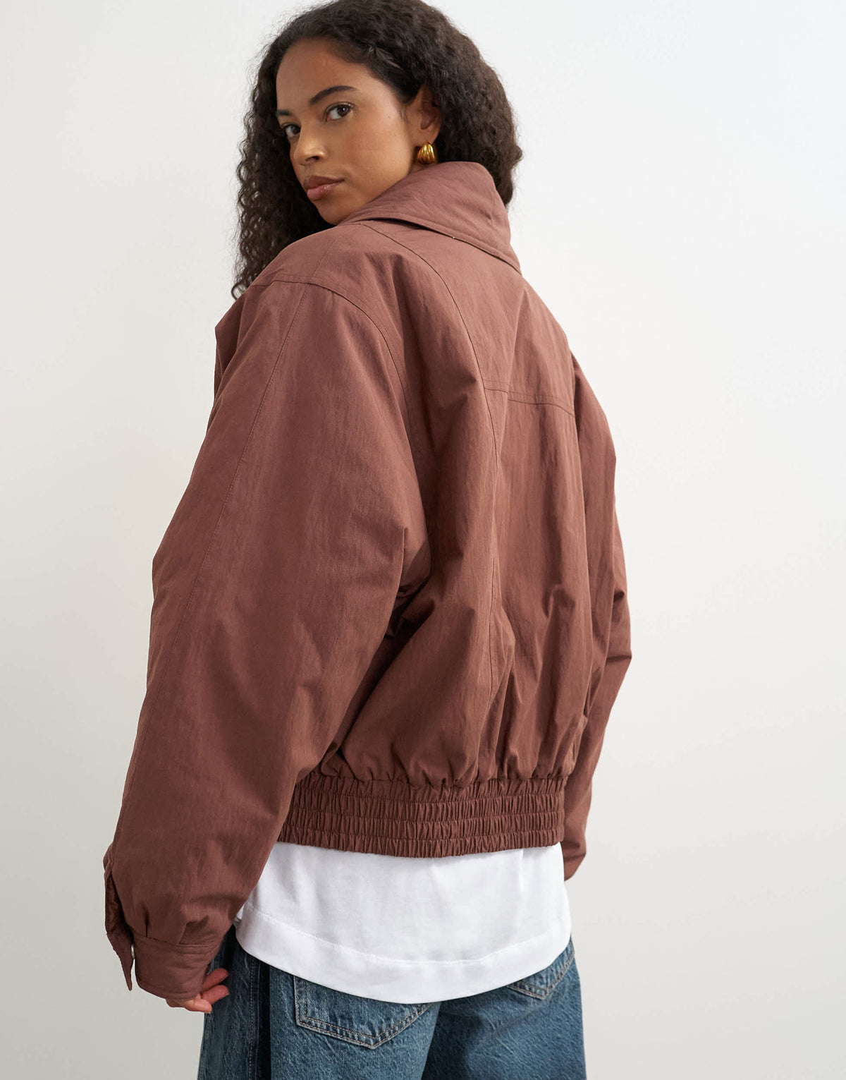 Topshop shawl collar toggle detail hybrid puffer in brown